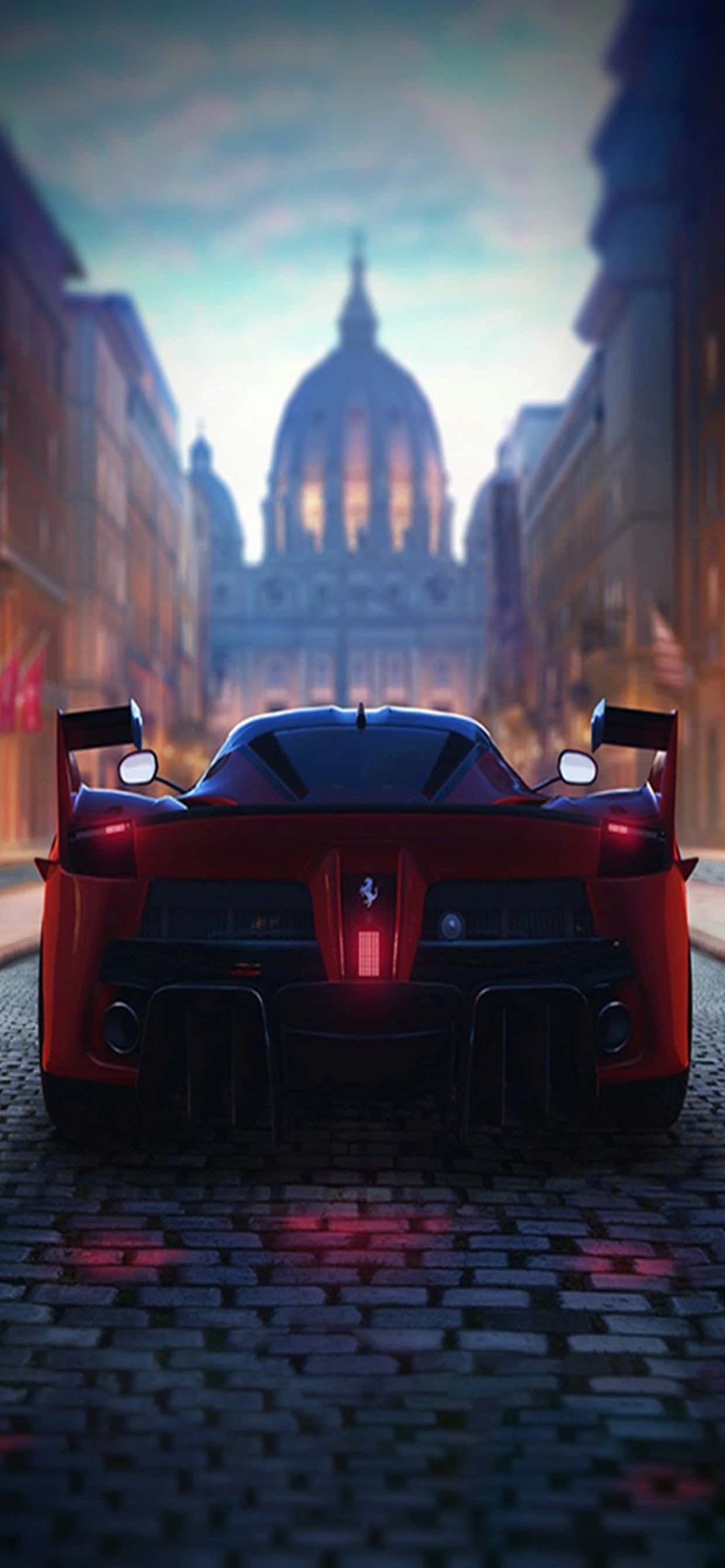 iPhone Xs Max Ferrari Baggrund Rød Ferrari På Brosten Wallpapers