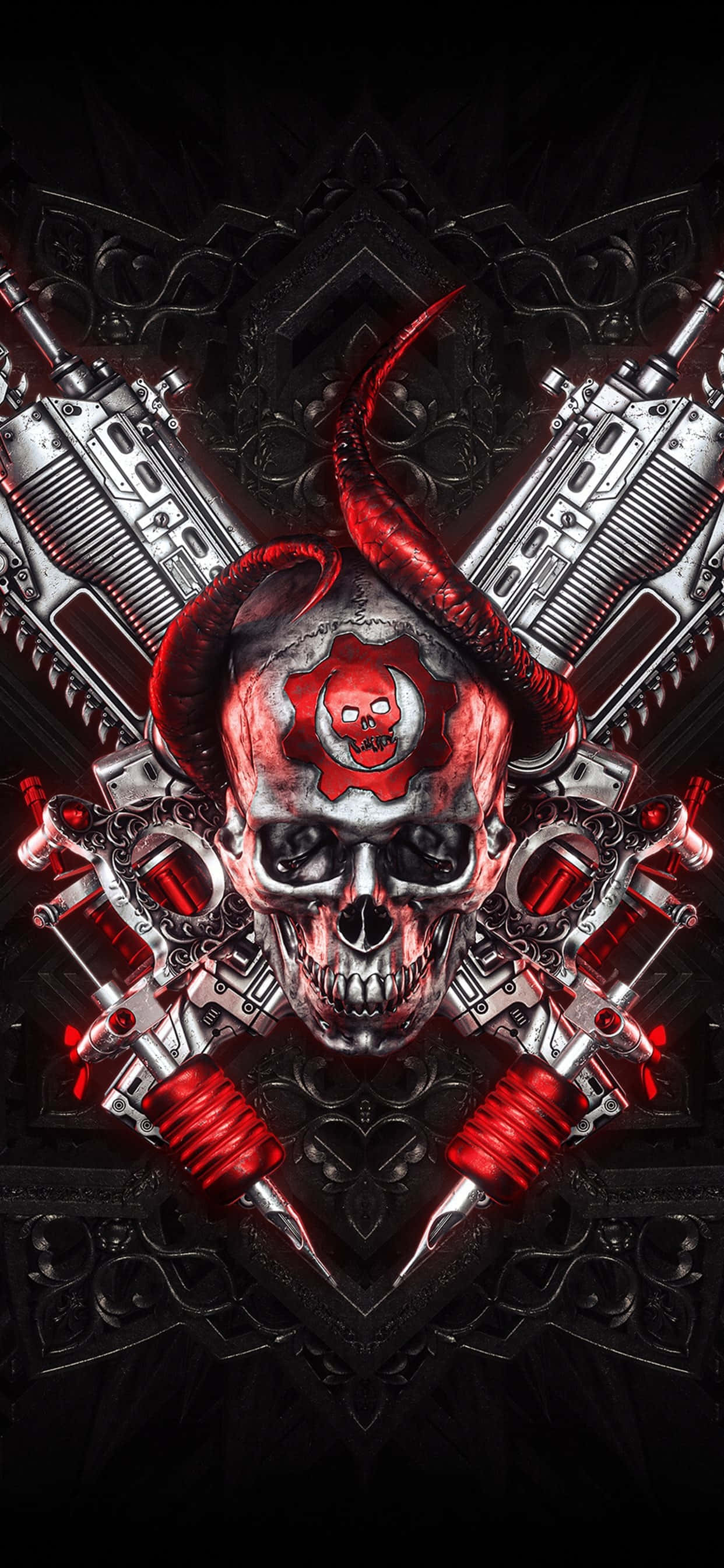 iPhone XS Max Gears Of War 5 rød og sølv baggrund Wallpapers