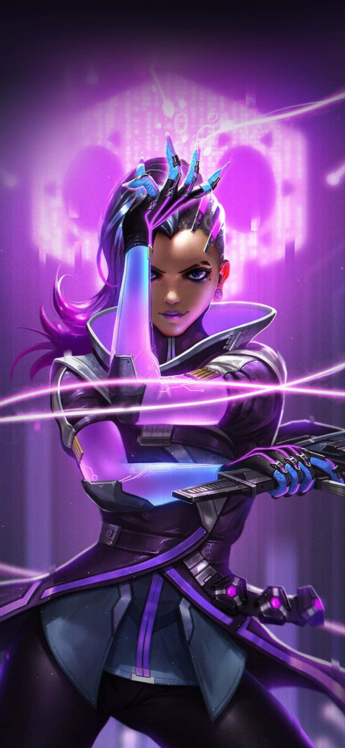 iPhone Xs Max Overwatch Baggrund Sombra Lilla Neonlys Wallpapers
