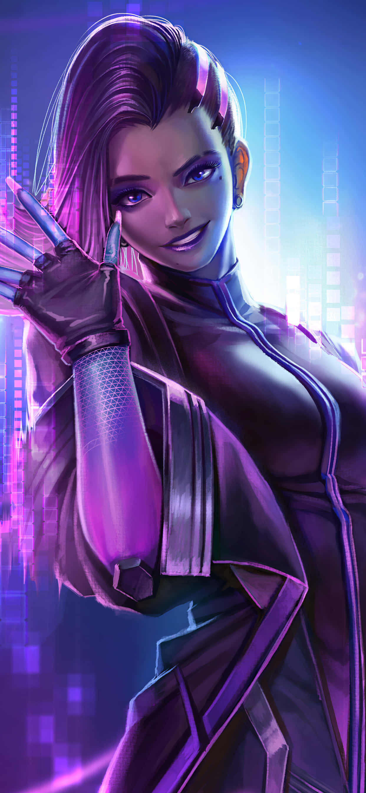 iPhone Xs Max Overwatch Baggrund Sombra vinker med hånden Wallpapers