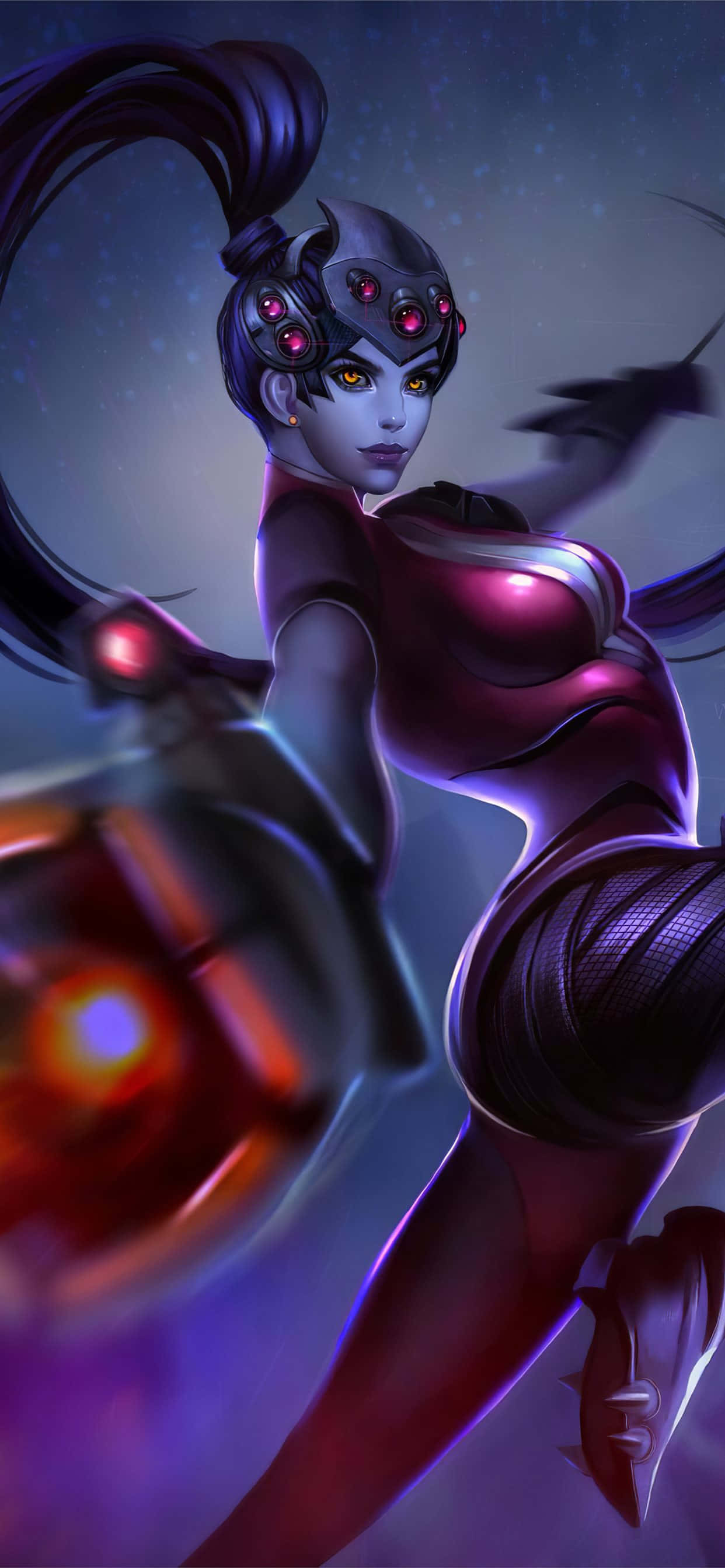 iPhone Xs Max Overwatch Baggrund Widowmaker Peger med en Pistol Wallpapers