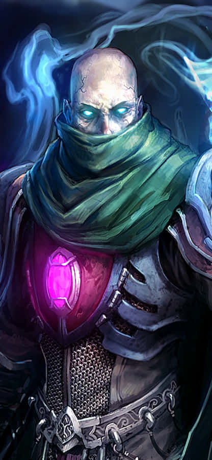 iPhone Xs Runescape baggrund med Nomad og en lysende lilla perle Wallpapers