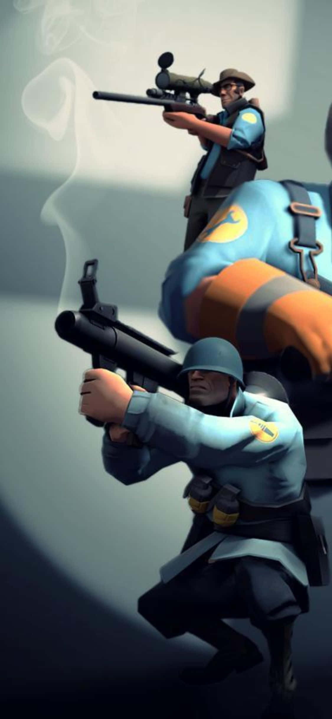 iPhone XS Team Fortress 2 karakterer med blå uniformer baggrund Wallpapers