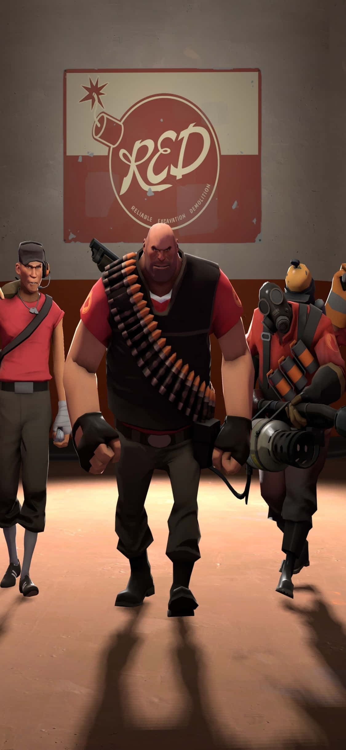 iPhone Xs Tf2 Baggrund med Røde holds Spejder, Heavy og Pyro Wallpapers