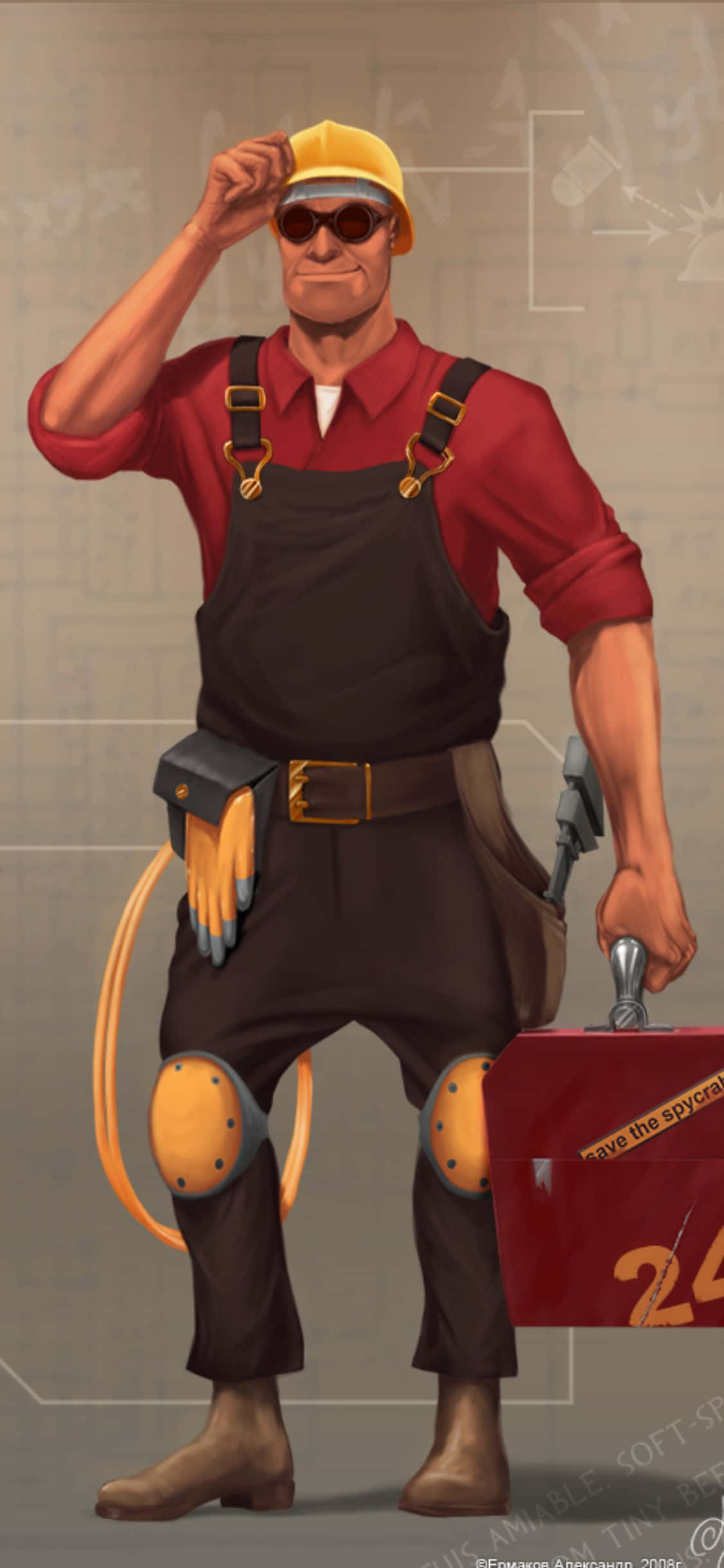 iPhone Xs Tf2 Baggrund Fanart Tegning Af Rød Ingeniør Wallpapers