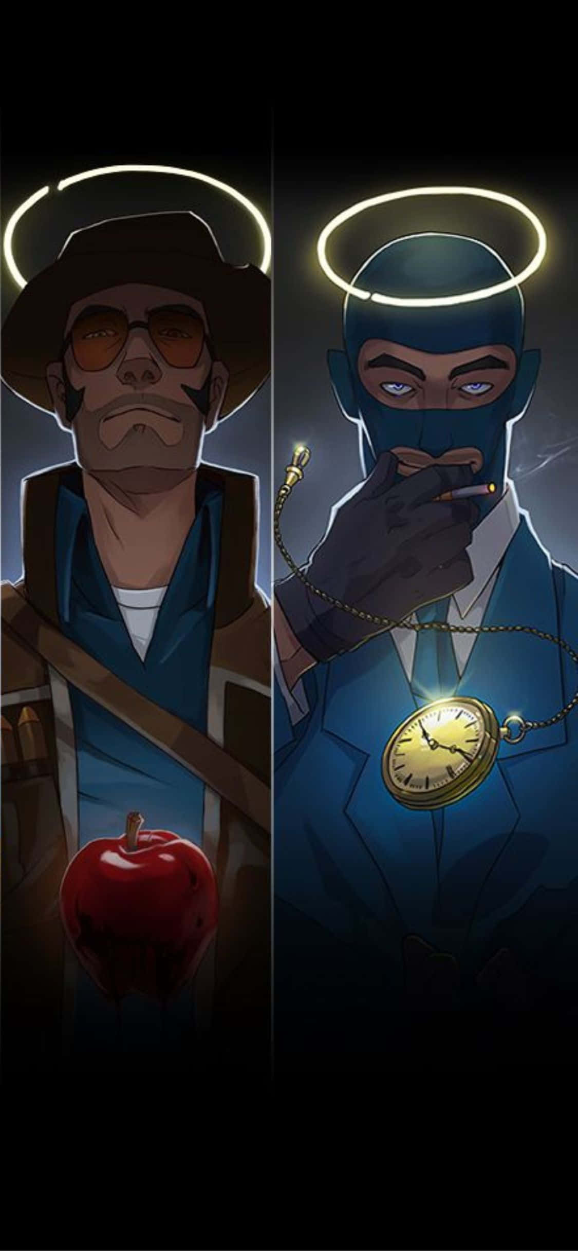 iPhone Xs Tf2 Baggrund med Snigskytte og Spion med Glorier Wallpapers