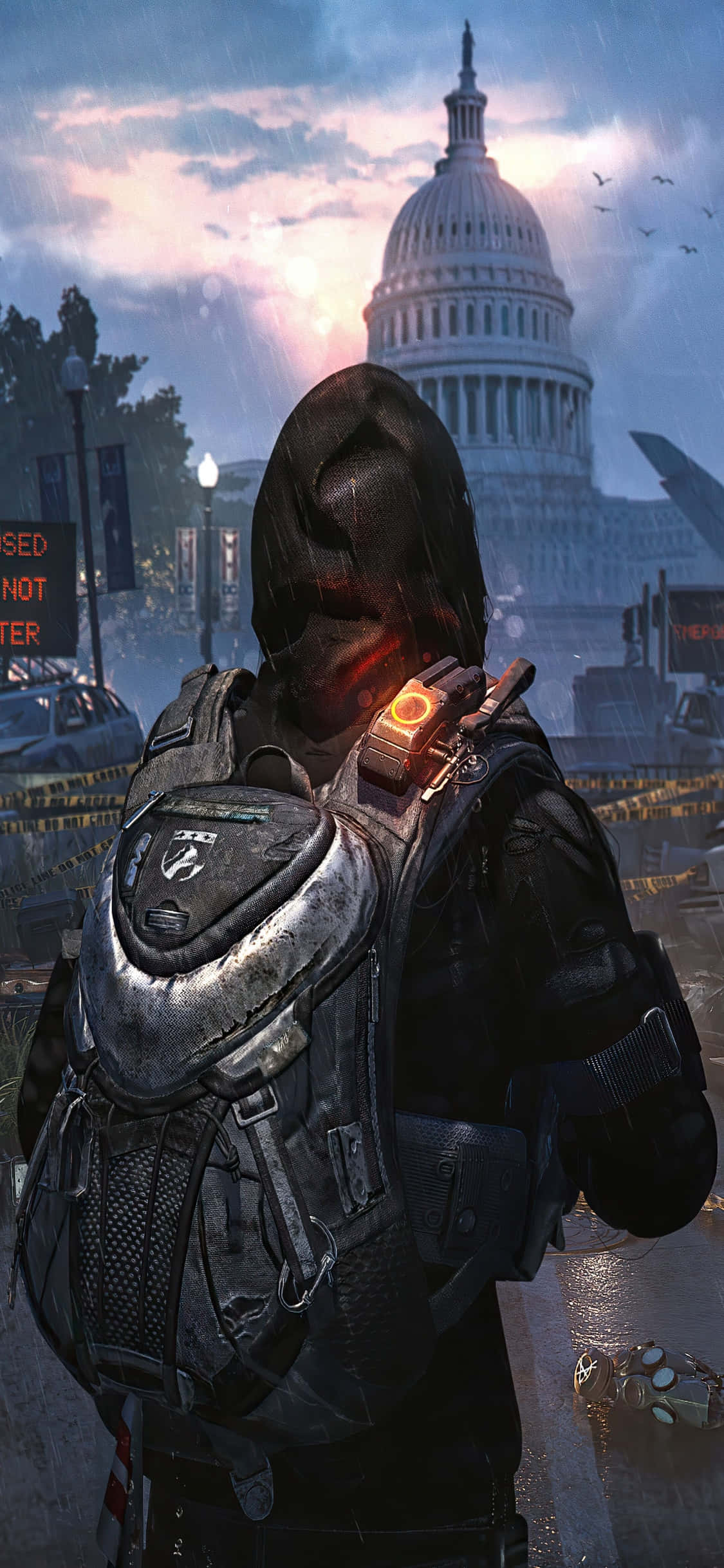 iPhone Xs The Division baggrund hætteklædt mand i Washington Wallpapers