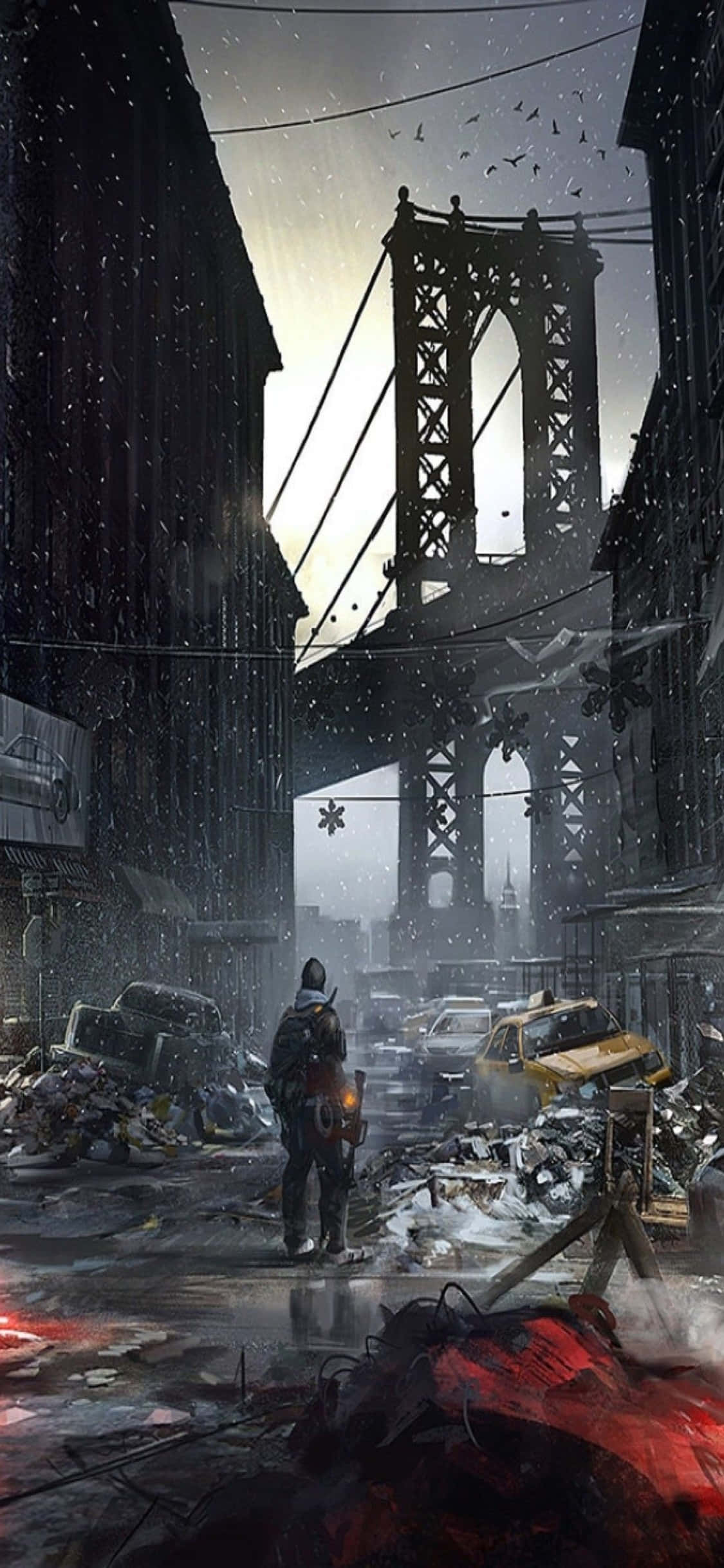 iPhone Xs The Division baggrund med ødelagt New York-gade Wallpapers