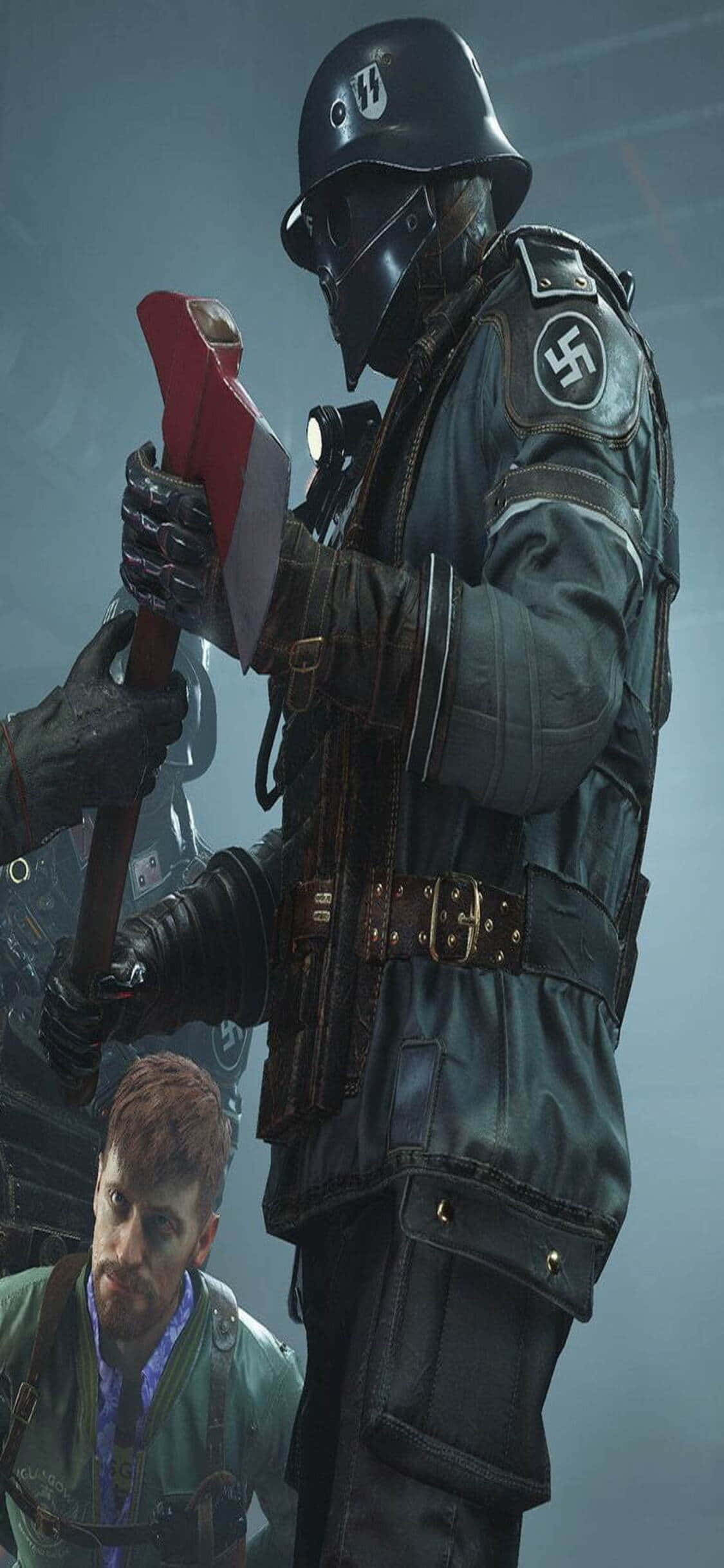 iPhone Xs Wolfenstein II Nazi Soldat Økse Baggrund Wallpapers