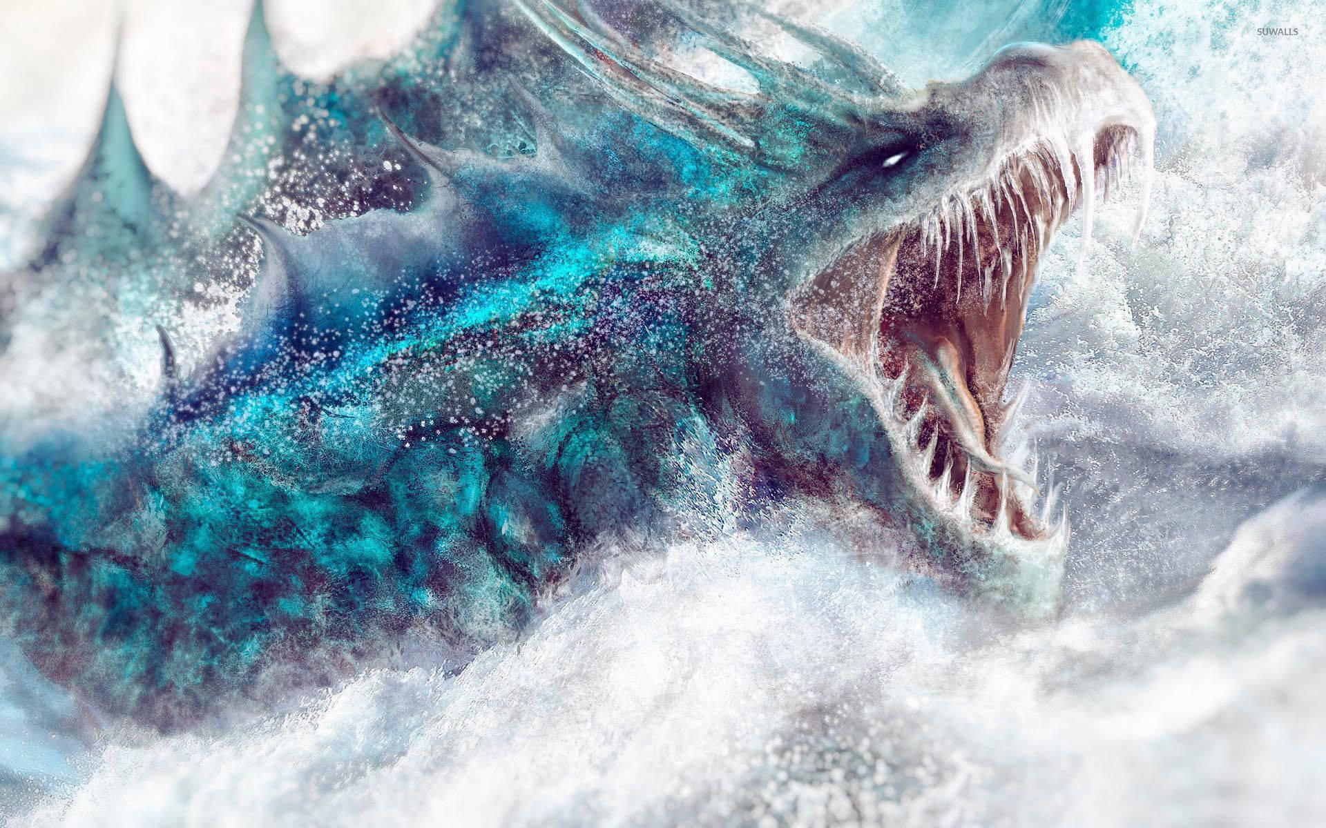Isblå japansk drage PC Wallpapers