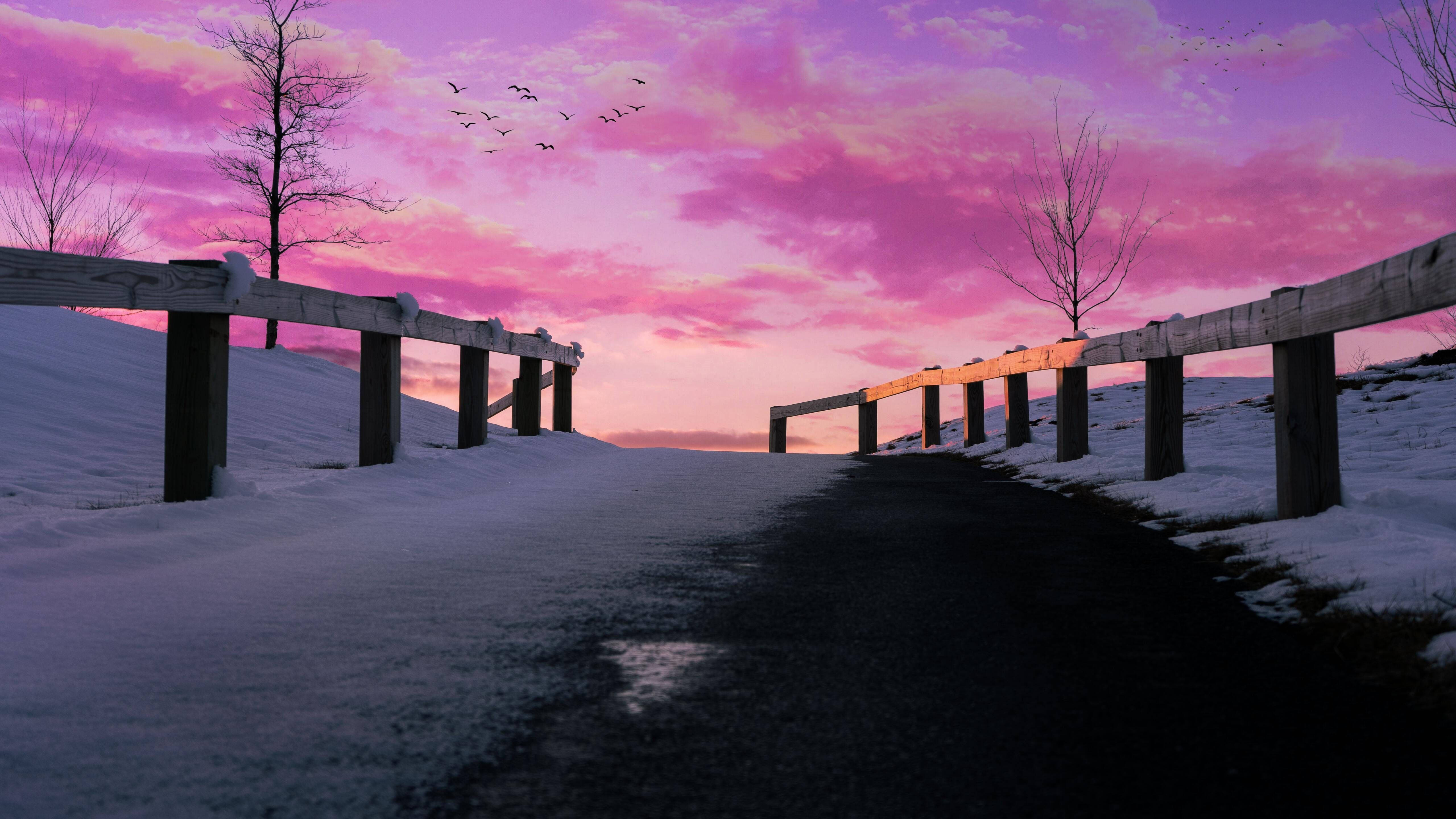 Iskoldt fortov med lyserød himmel æstetisk Mac Wallpapers