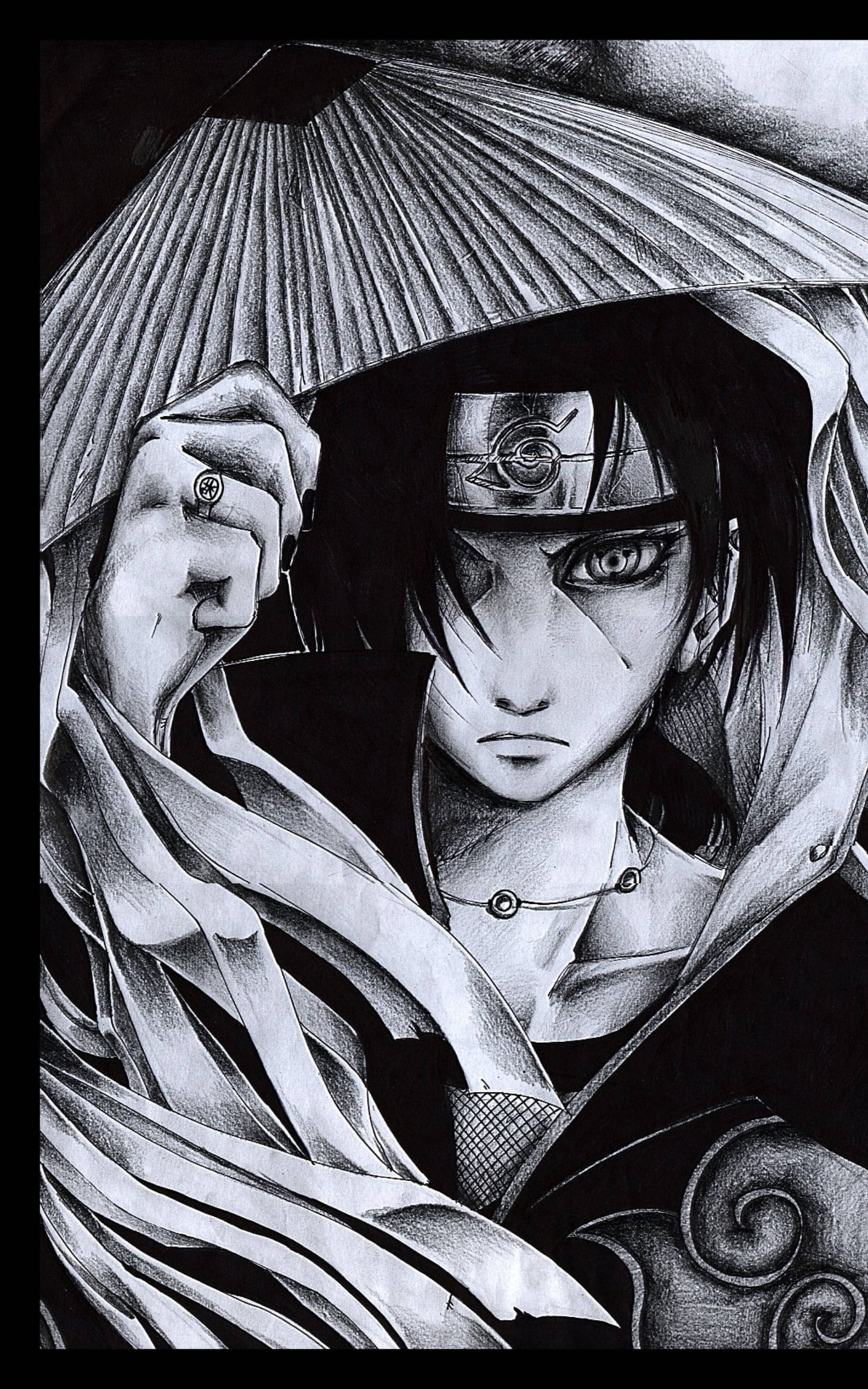 Itachi I Sort Blæktegning Wallpapers