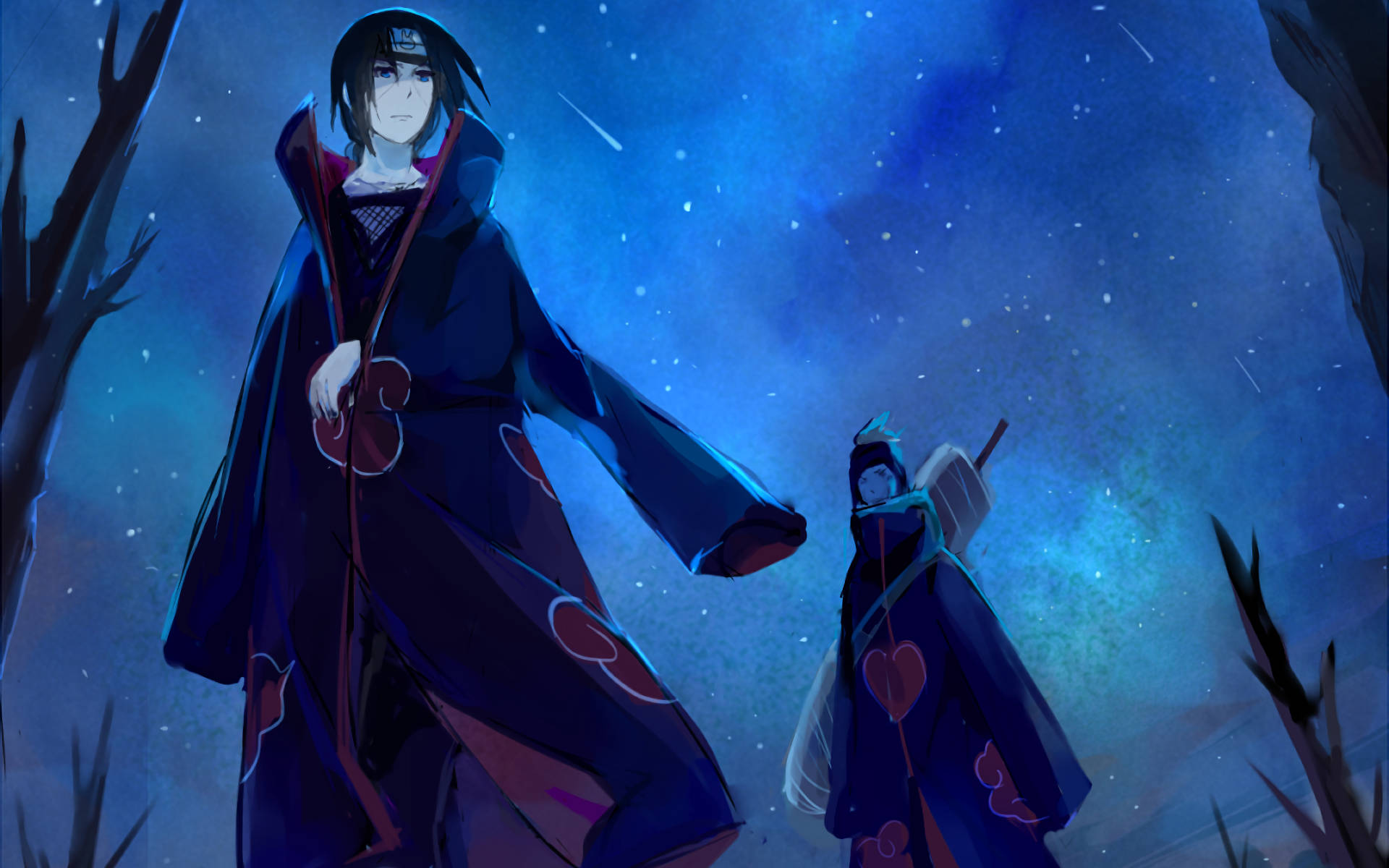 Itachi og Kisame under en glødende himmel Wallpapers