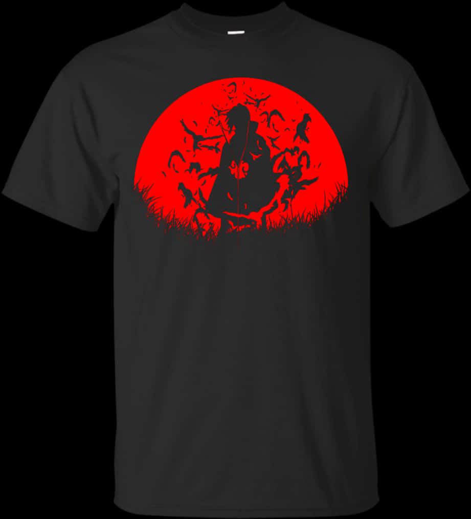 Itachi Silhuet Rød Måne T-shirt Wallpapers