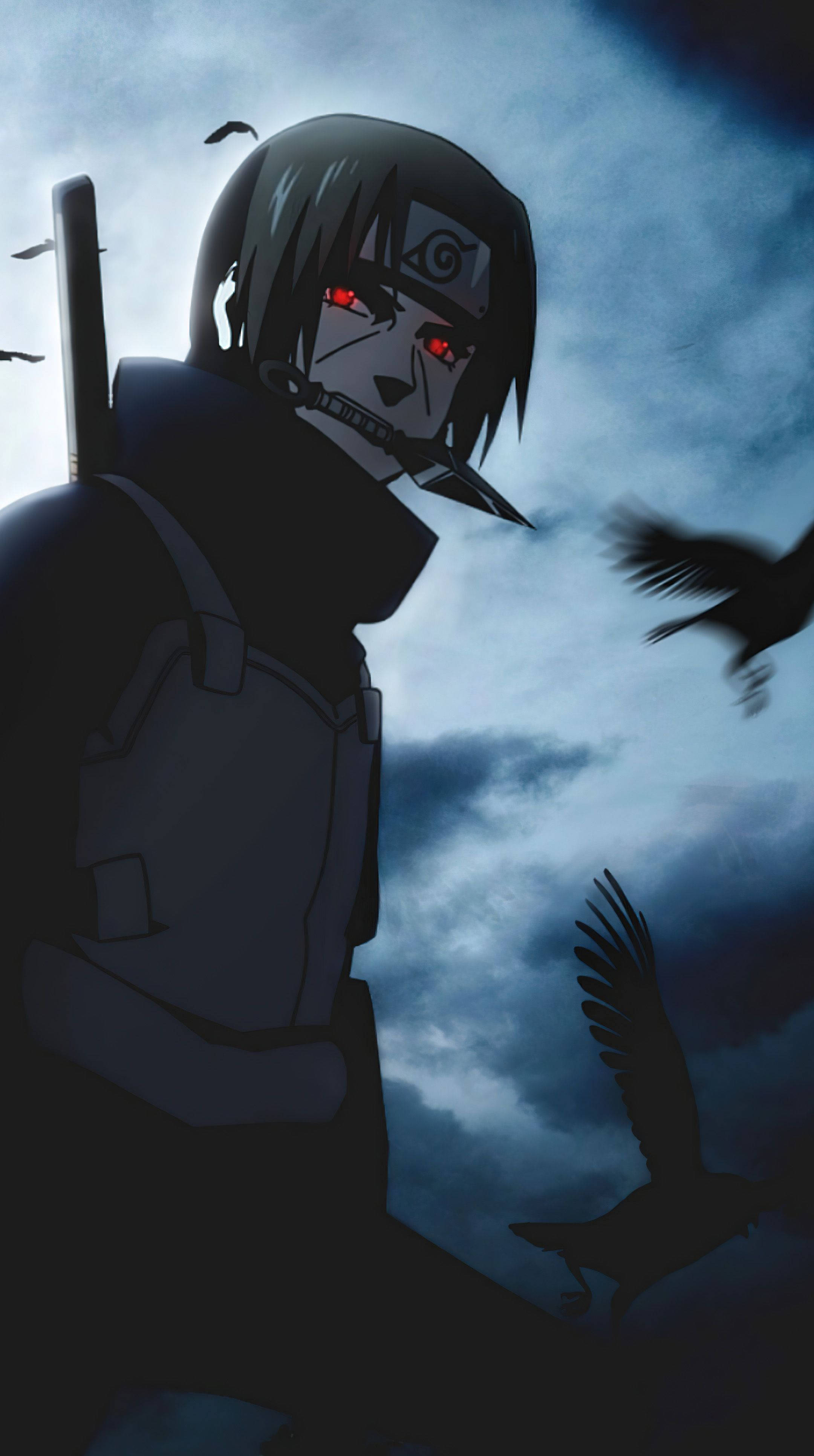 Itachi-telefon med Sharingan-øjne og sorte krager Wallpapers