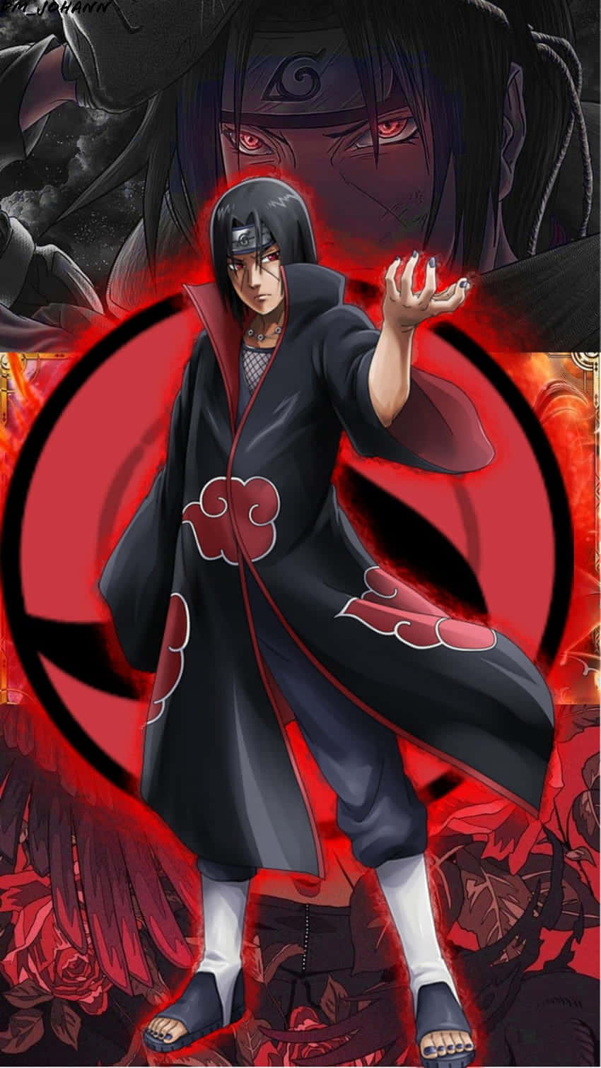 Itachi Uchiha med rund form bag sig Wallpapers