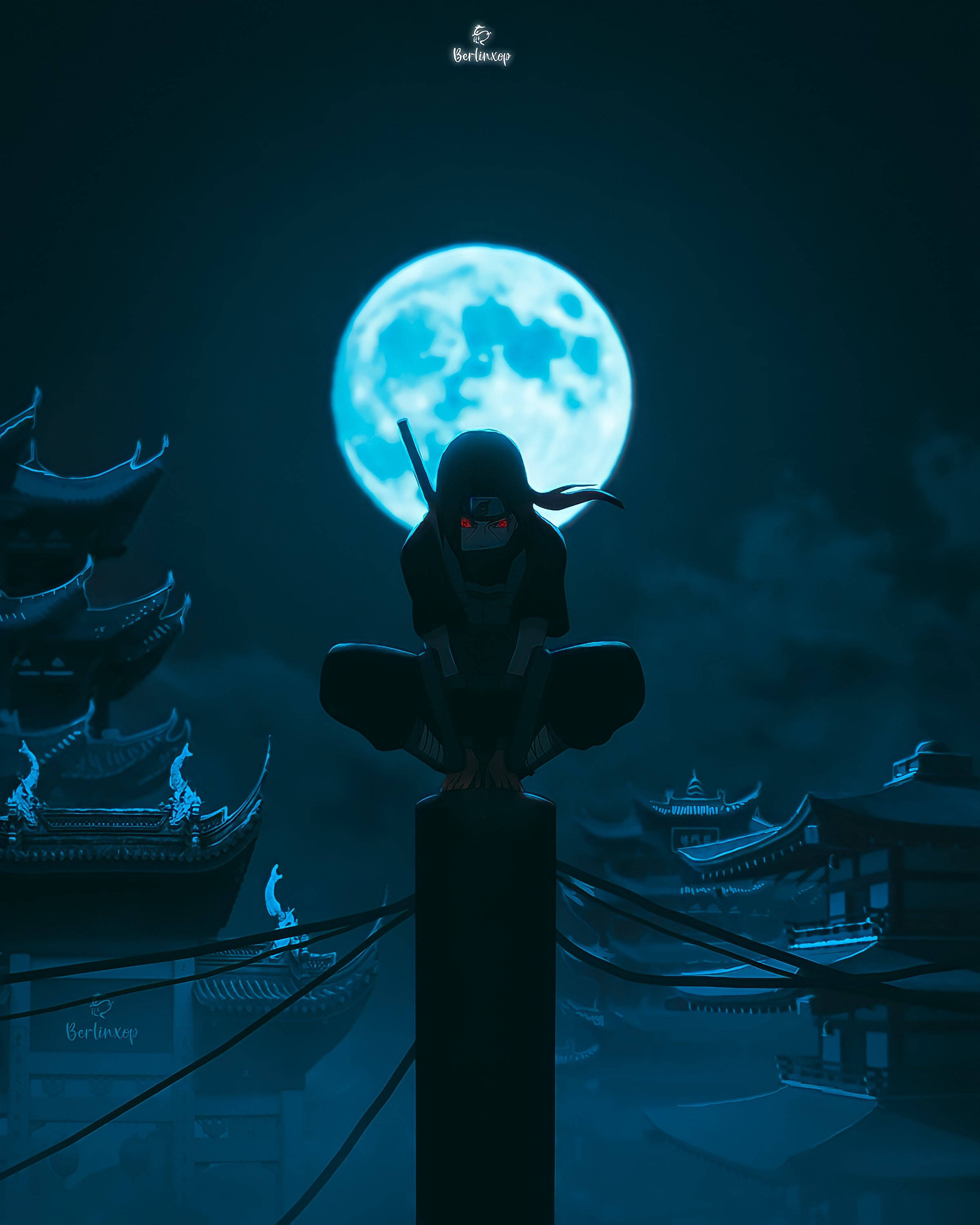 Itachi Uchiha ved fuldmåne Naruto mobil 4K Wallpapers