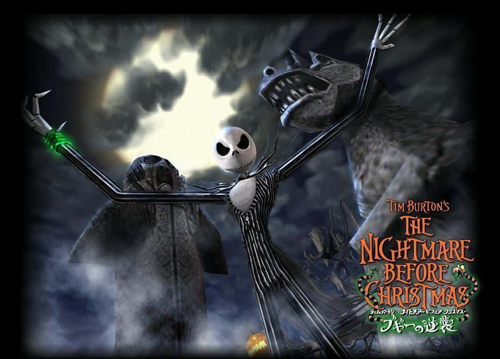 Jack Skellington og Zero udforsker Halloween Town om natten Wallpapers