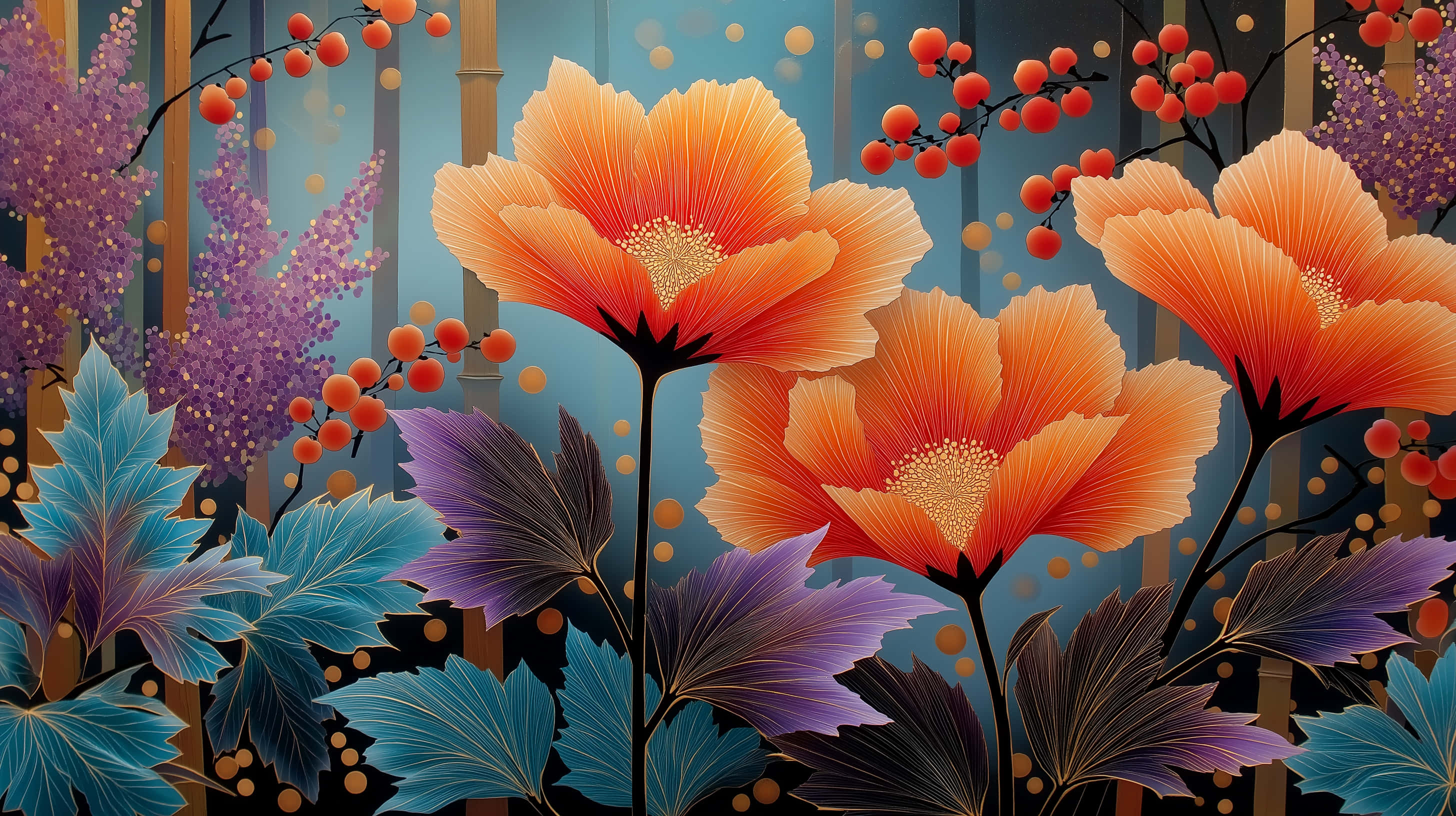 Japansk abstrakt maleri med dristige orange blomster Wallpapers