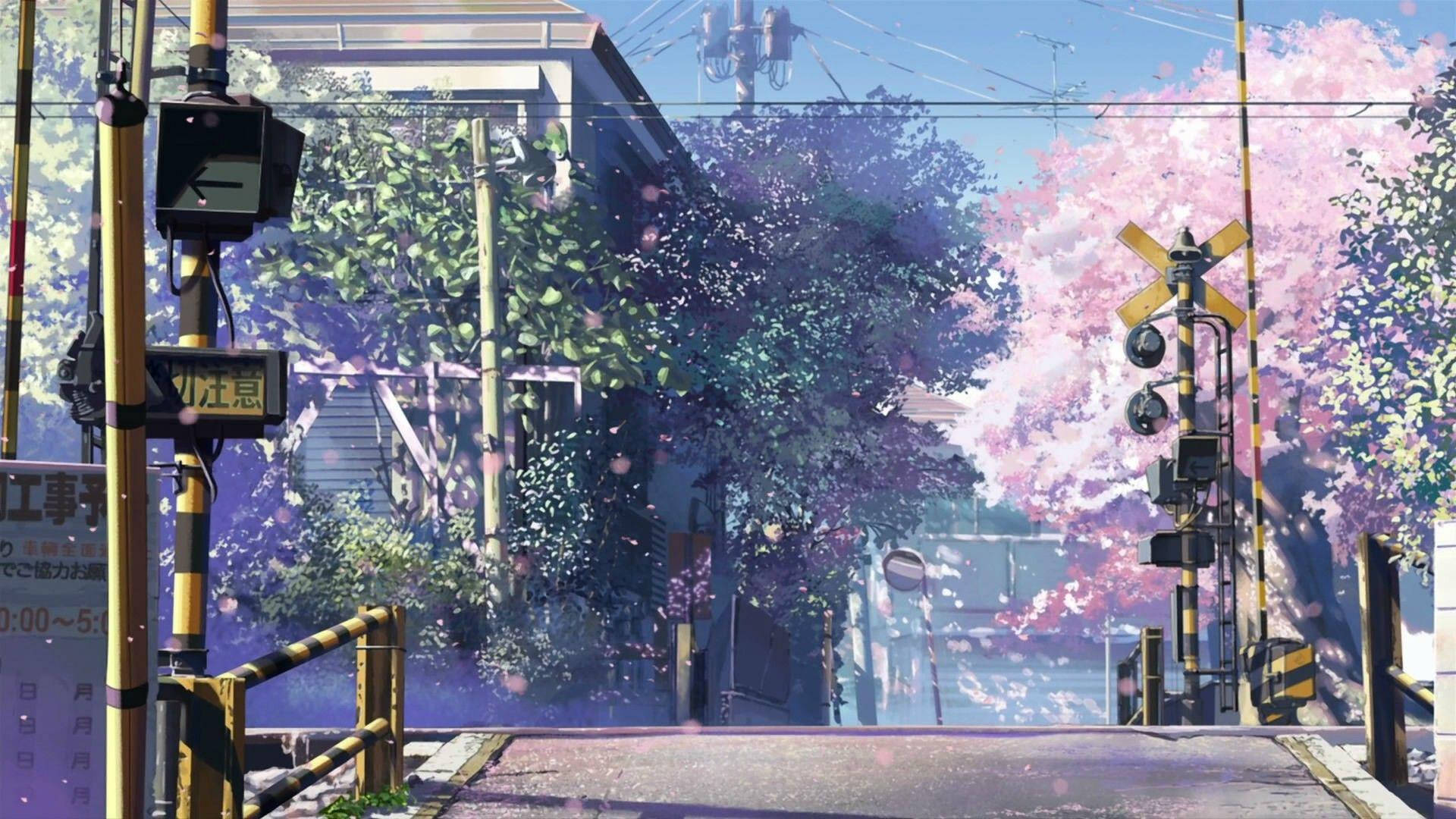 Japansk by anime forår Wallpapers