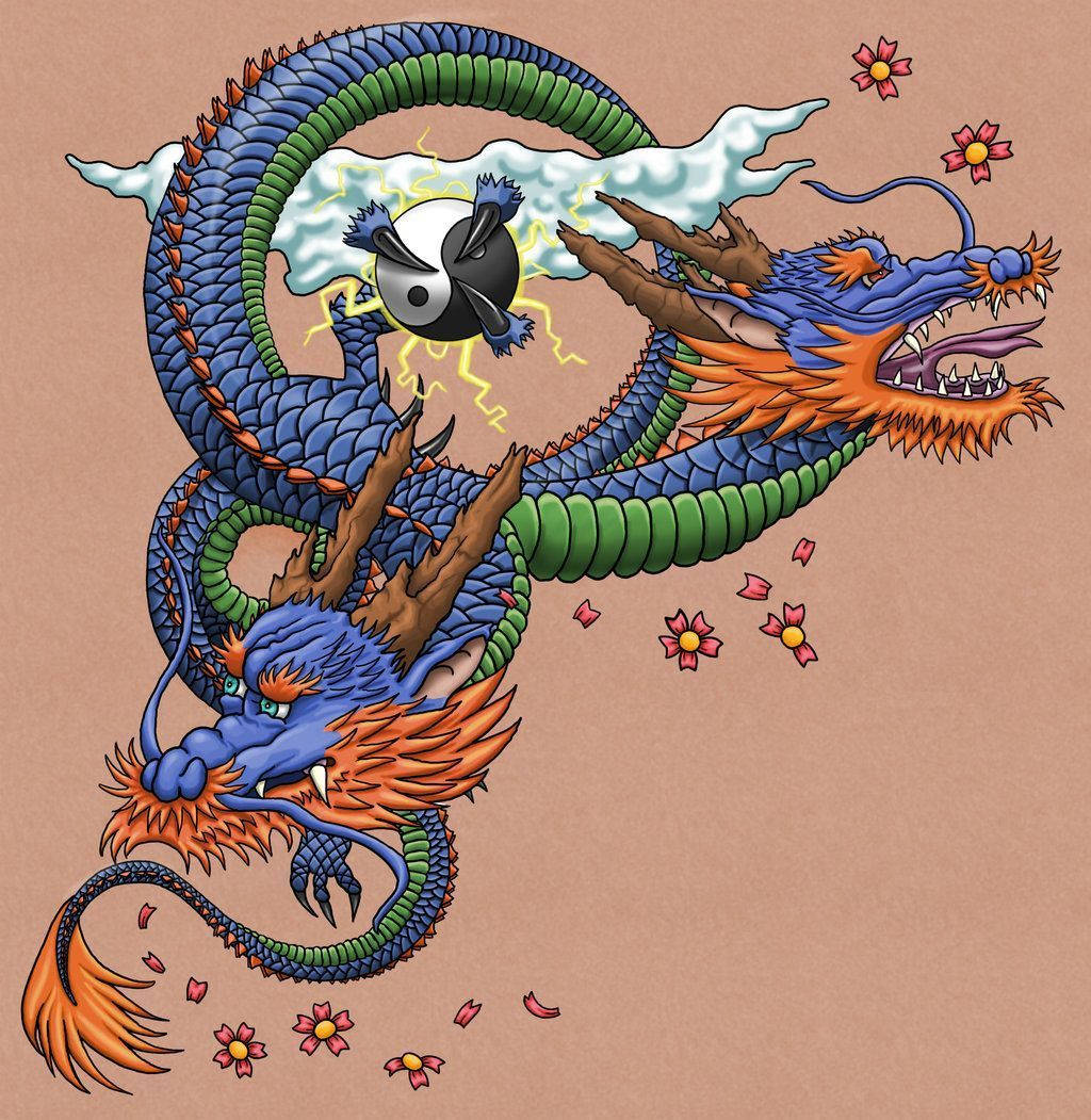Japansk drage-pc med yin-yang Wallpapers