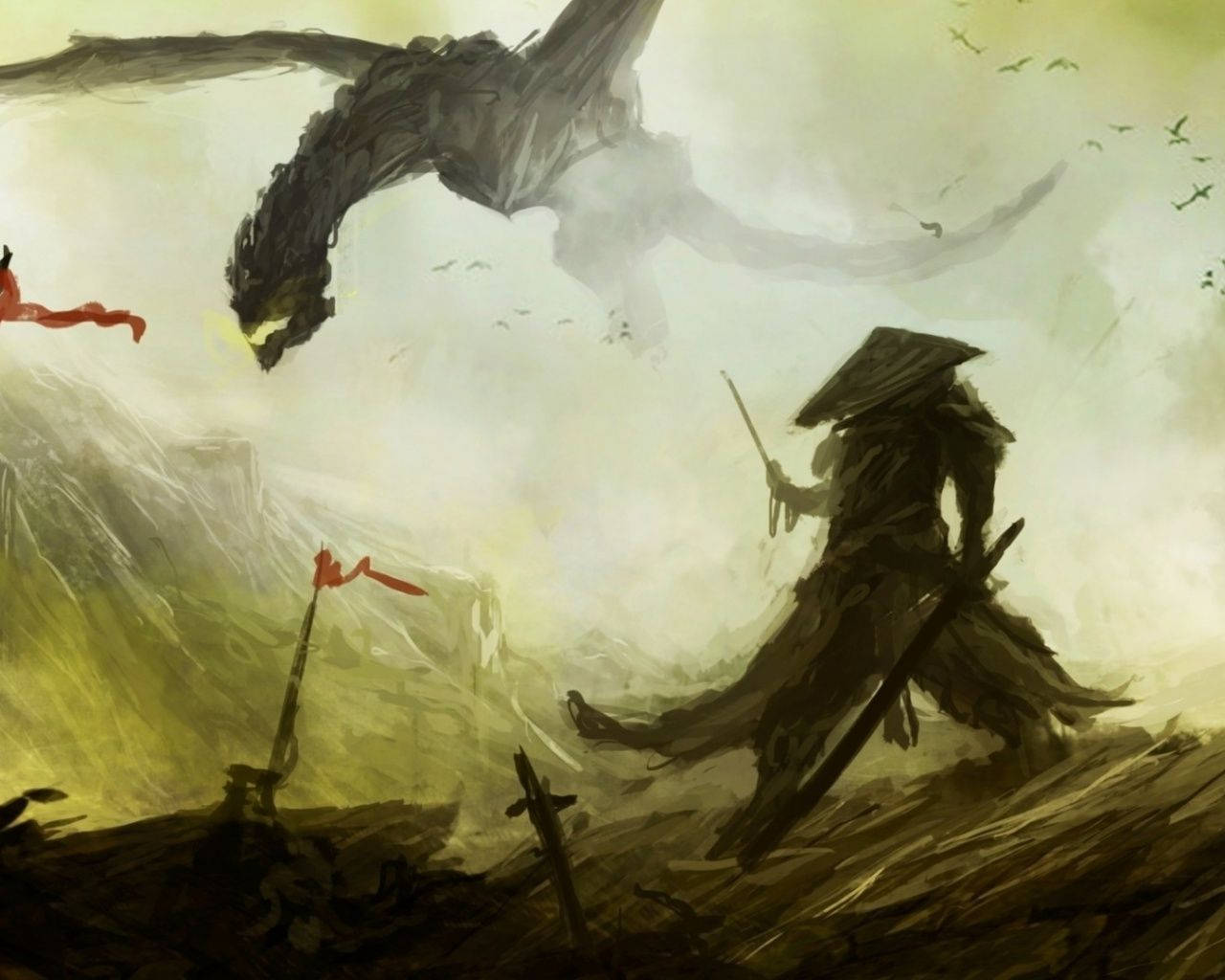 Japansk drage pc og en samurai Wallpapers