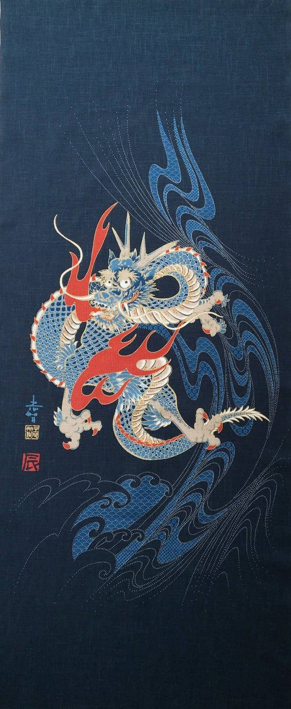 Japansk Dragekunst Stiliseret Blå Drage Wallpapers