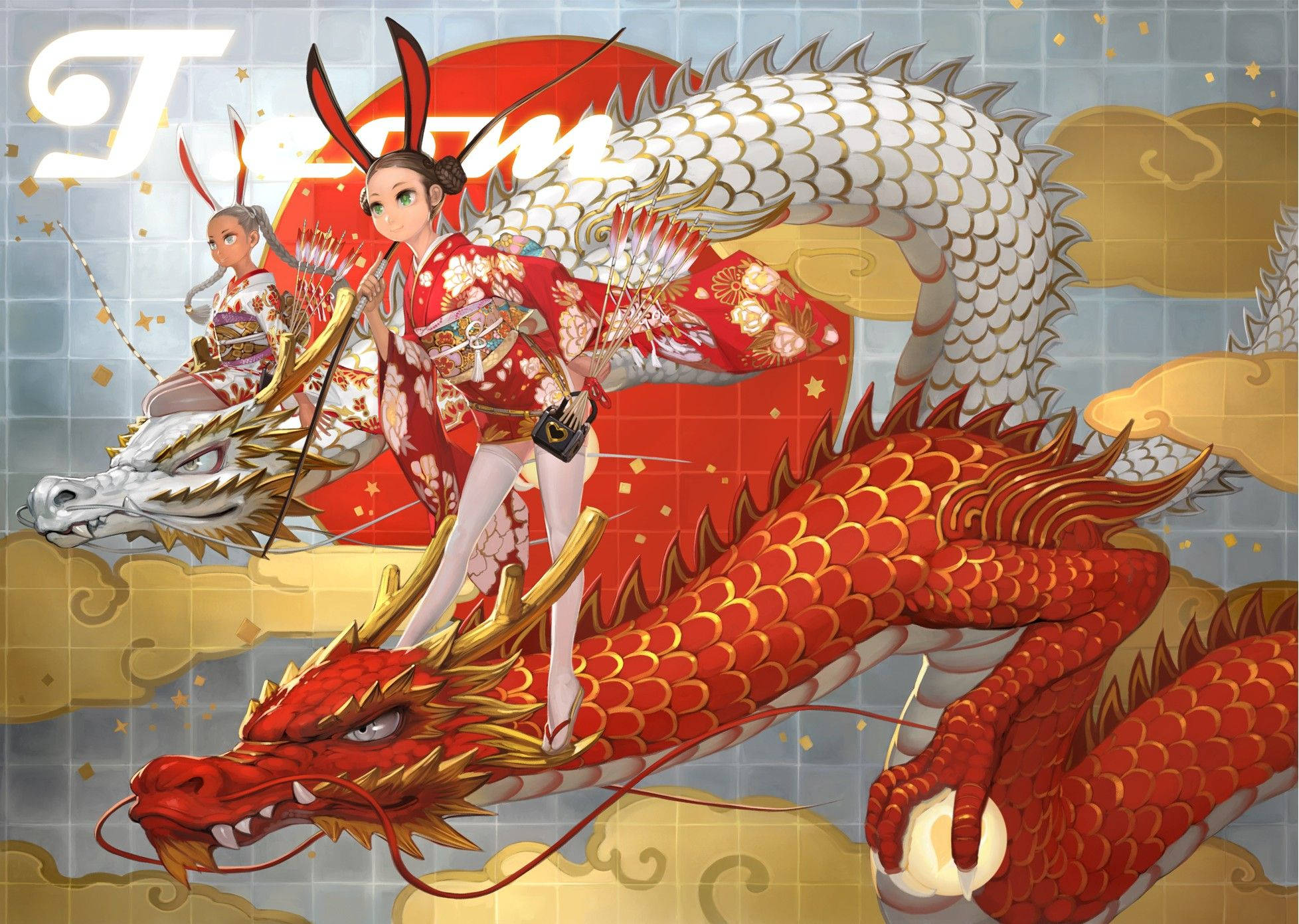 Japansk dragekunst med gyldne skæl Wallpapers