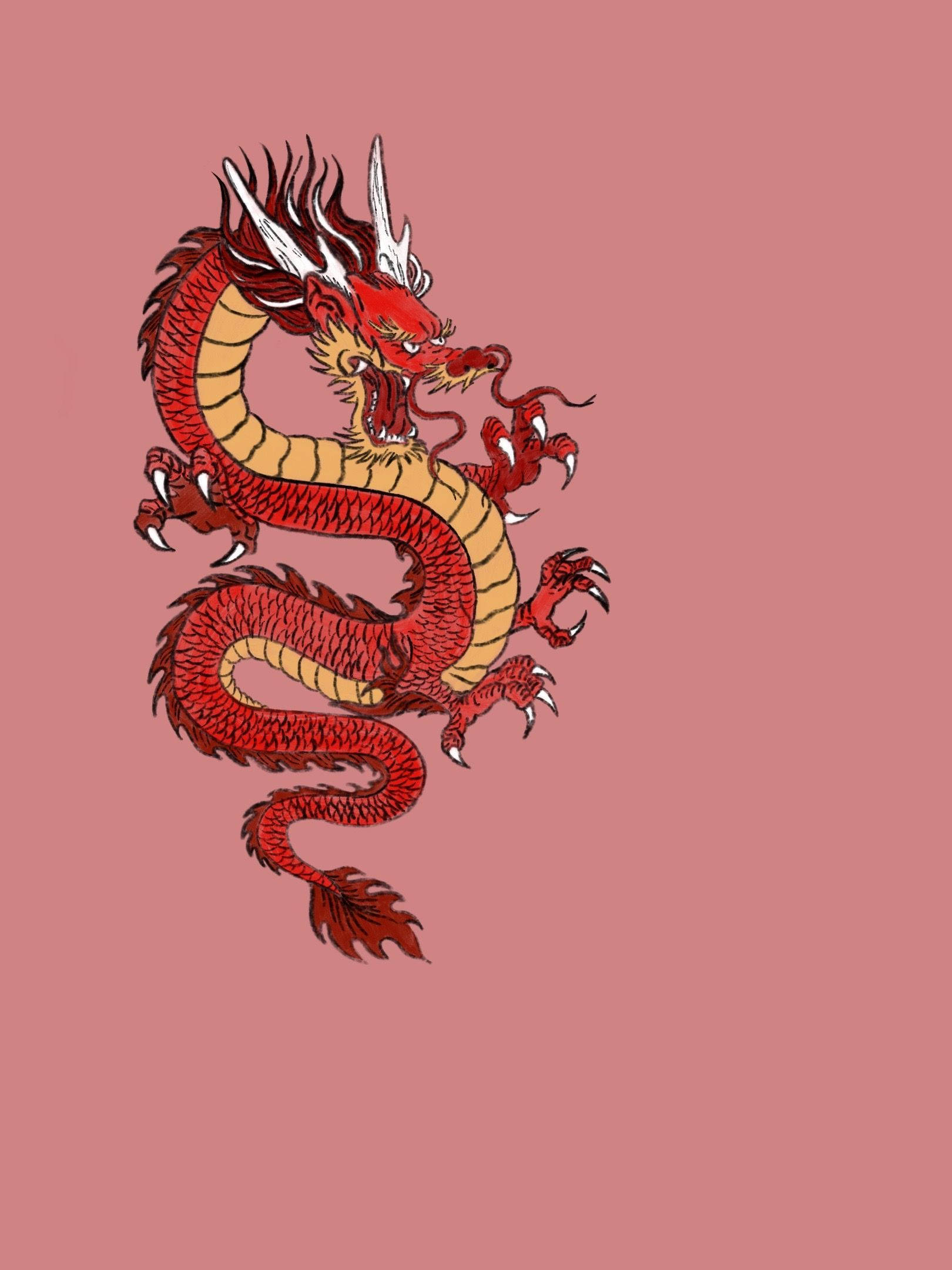 Japansk dragekunst med rød hornet drage Wallpapers