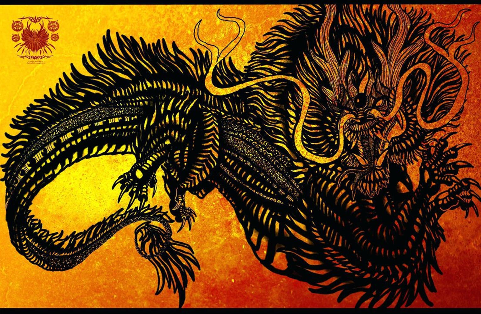 Japansk dragekunst med sorte skæl Wallpapers