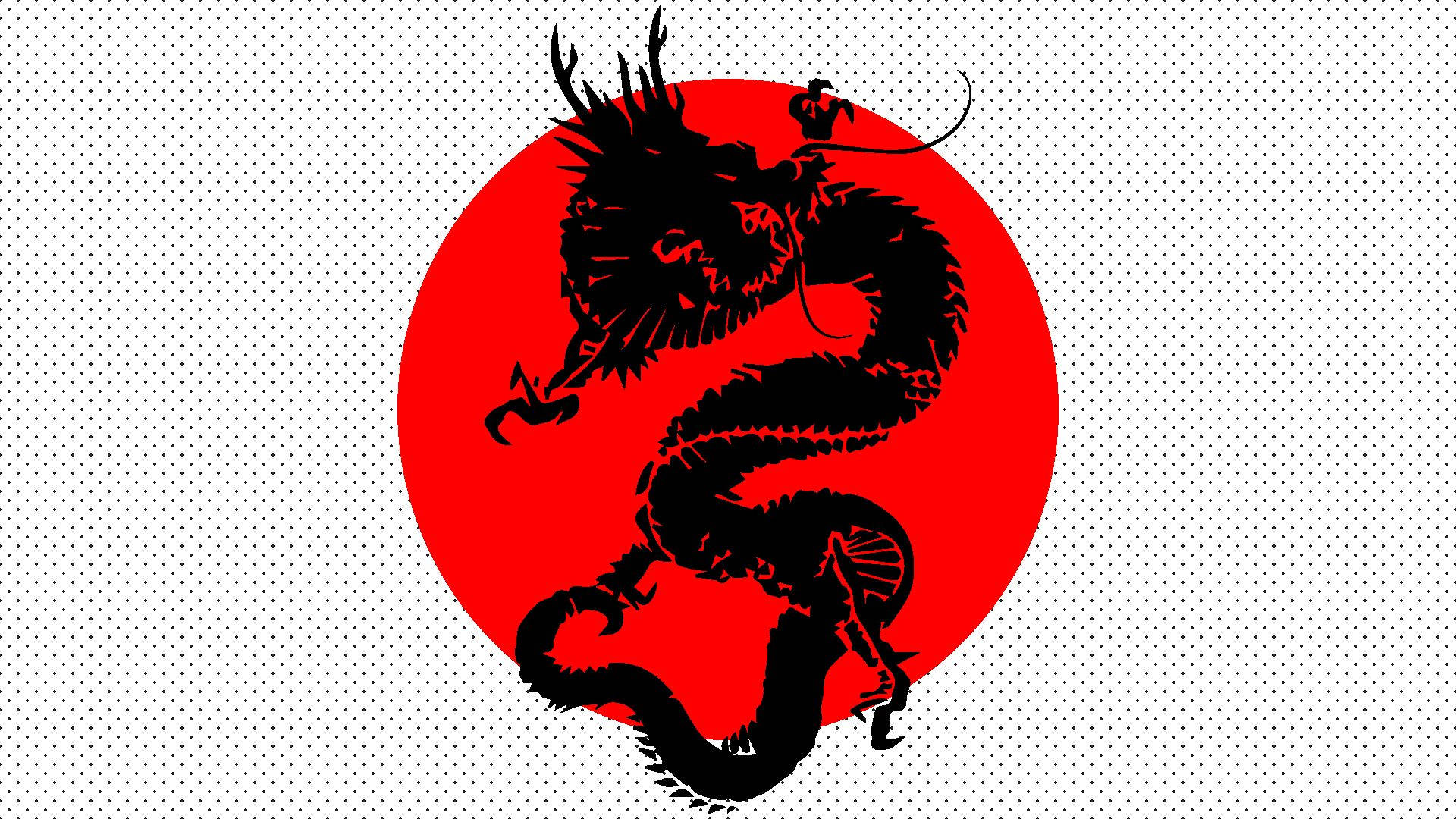 Japansk dragekunst på japansk flag Wallpapers