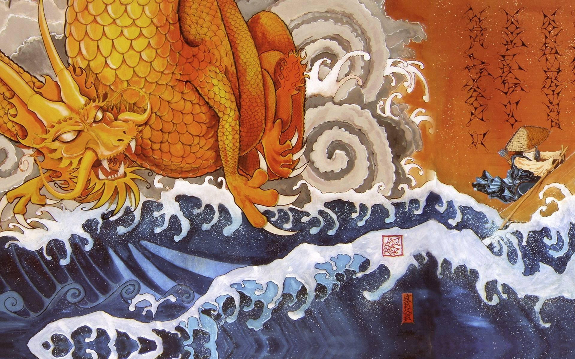 Japansk dragekunst på vildt hav Wallpapers