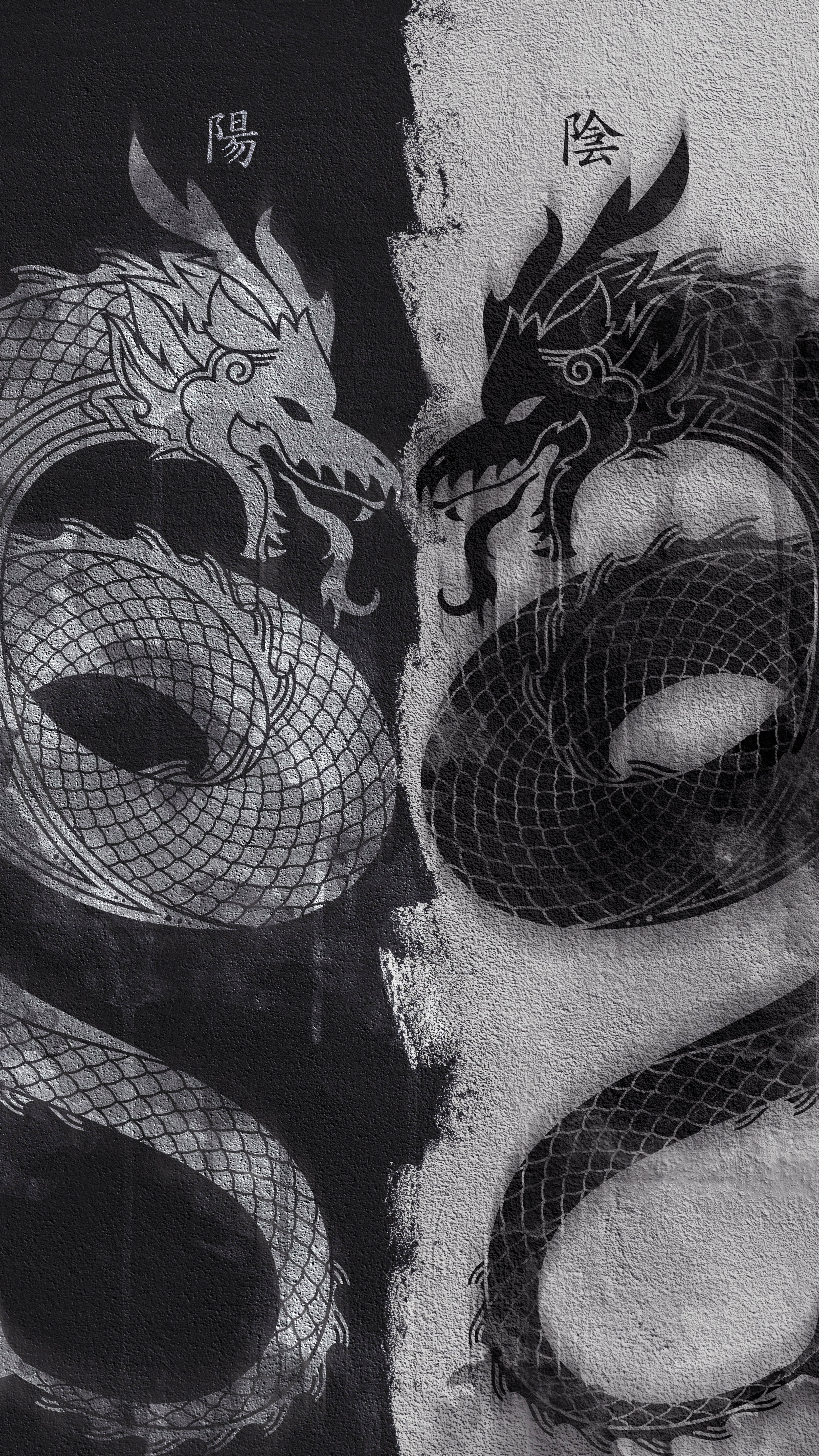 Japansk dragekunst Yin Yang farver Wallpapers