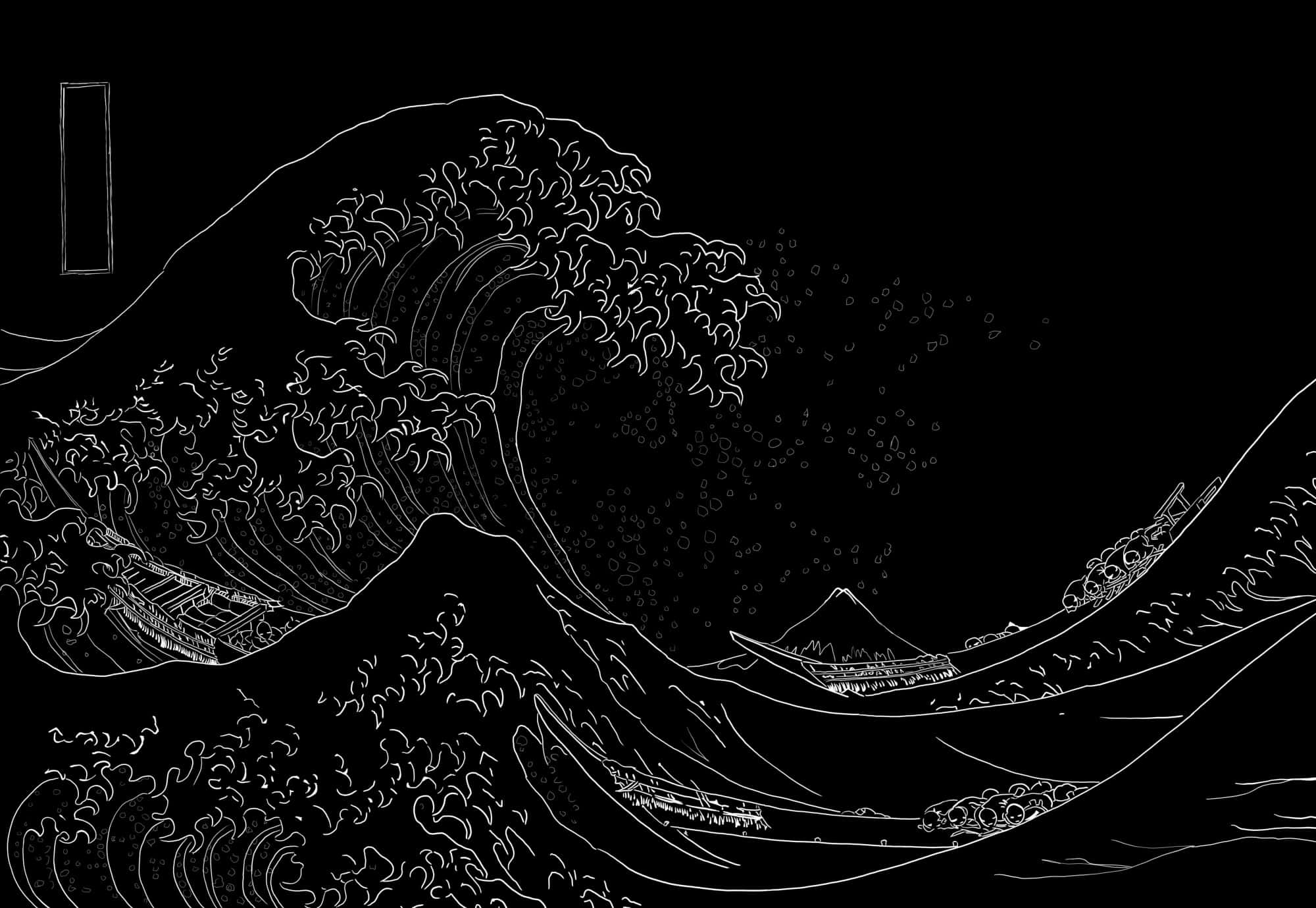 Japansk minimalistisk sort hvid bølge Wallpapers