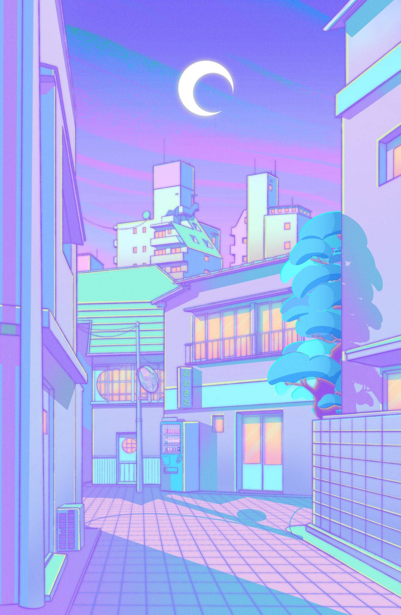 Japansk pastel lilla gade Wallpapers