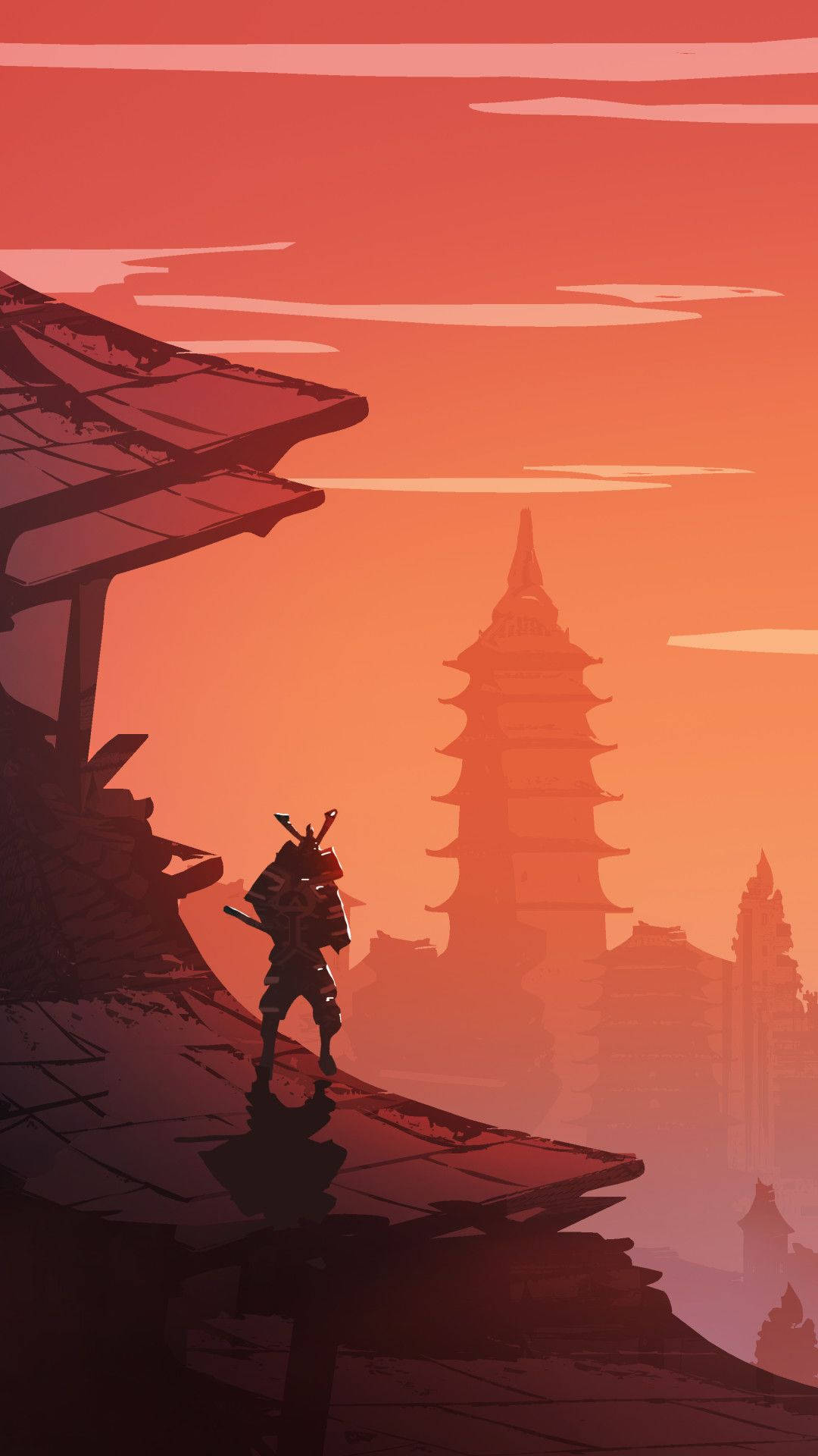 Japansk samurai solnedgang tempel Wallpapers