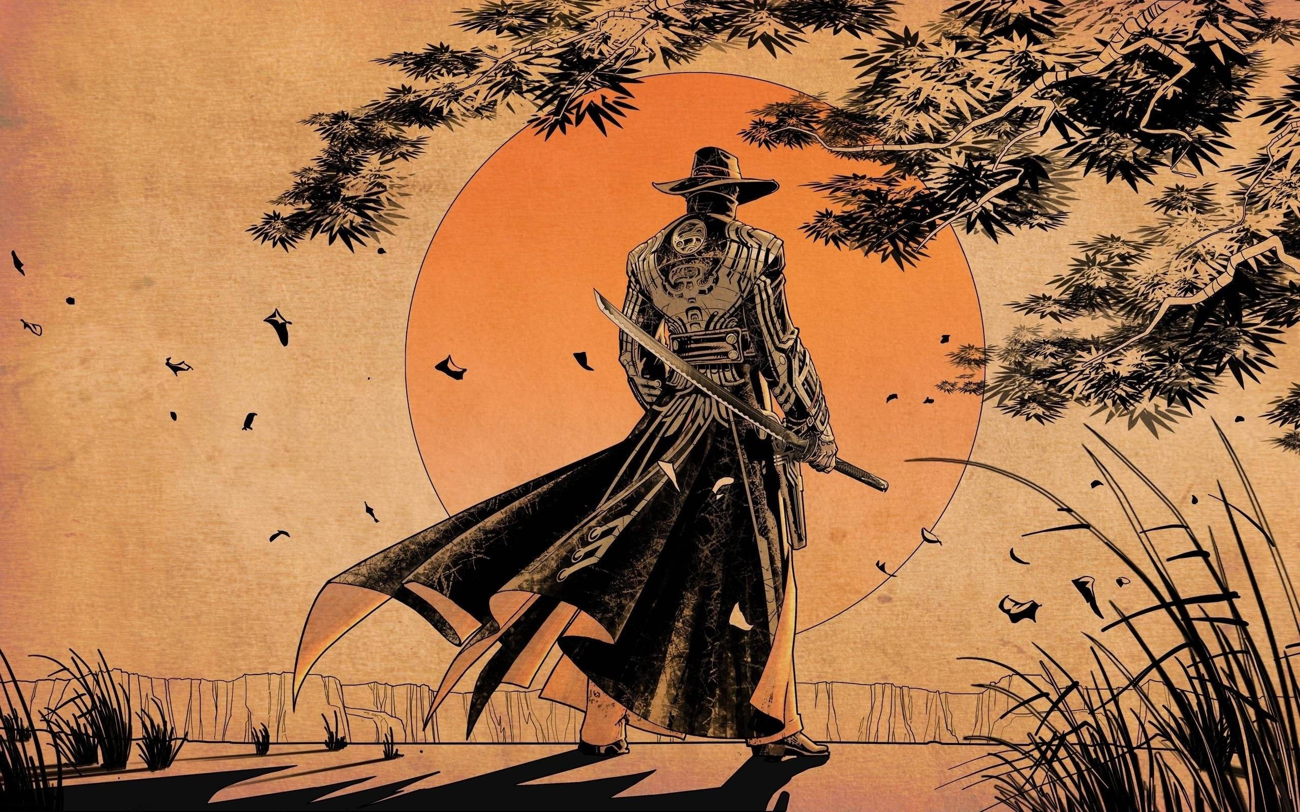 Japansk Samurai Cowboyhat Wallpapers