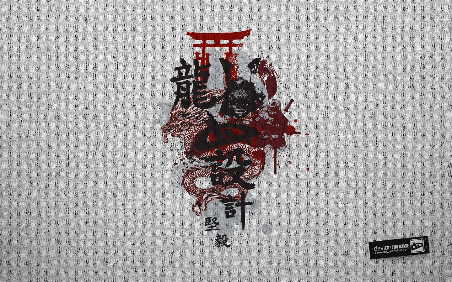 Japansk samurai-drage og torii Wallpapers