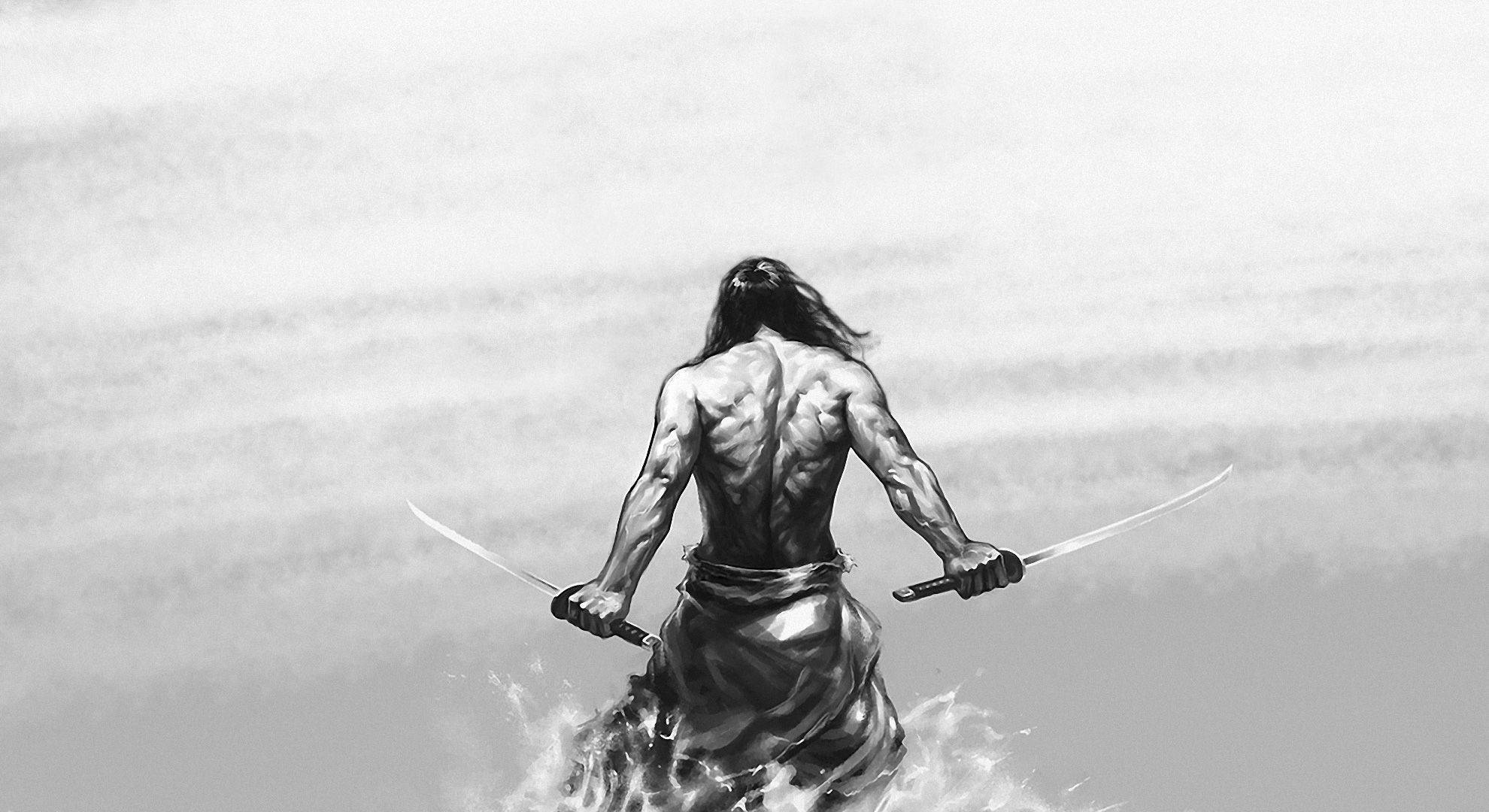 Japansk samurai i vand Wallpapers