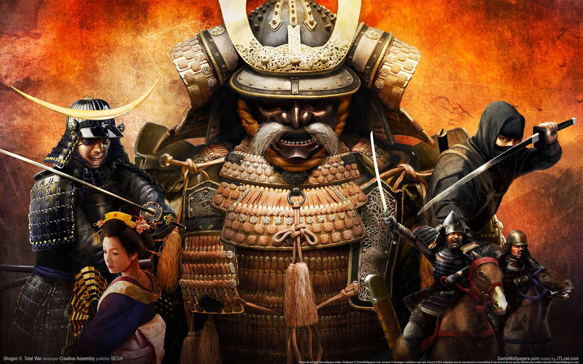 Japansk samurai med geisha og ninjaer Wallpapers