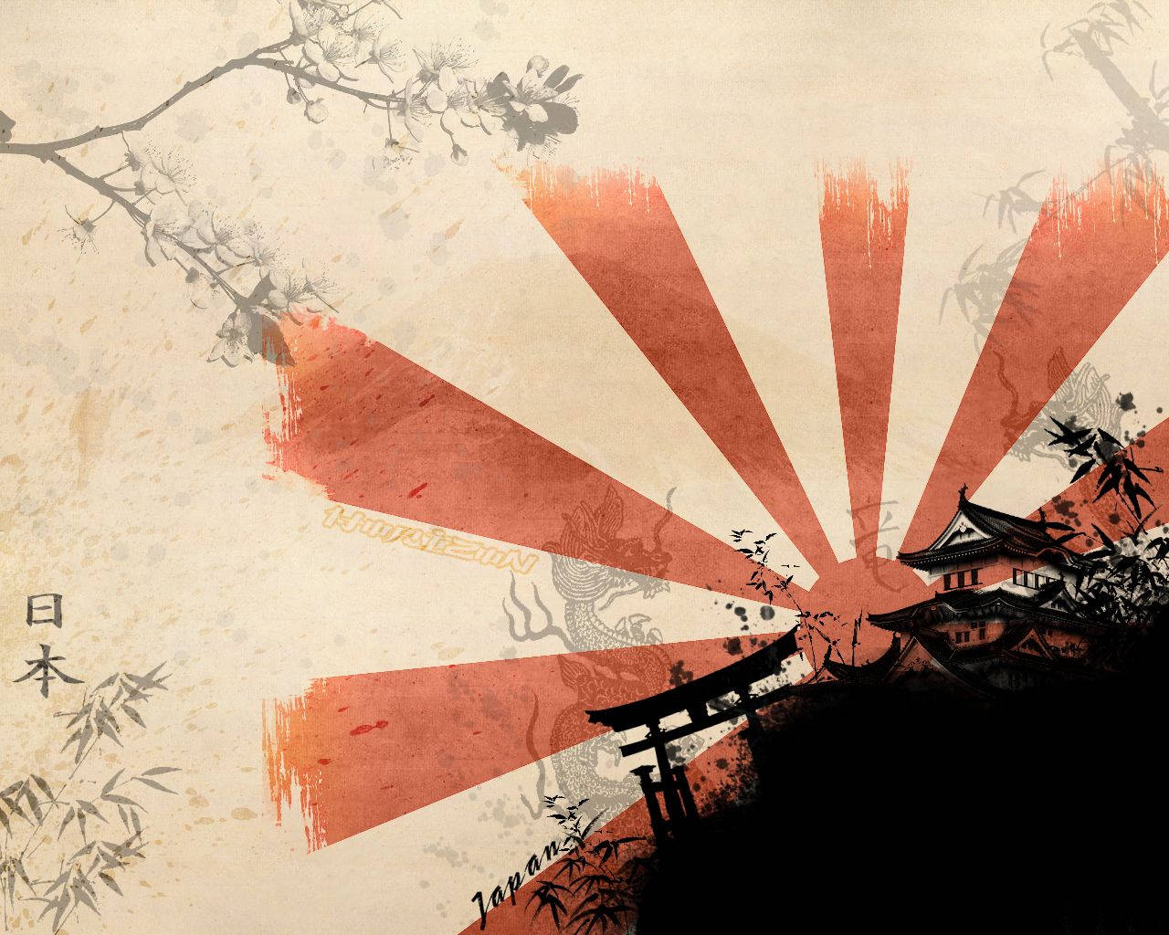 Japansk samurai med opgående sol Wallpapers