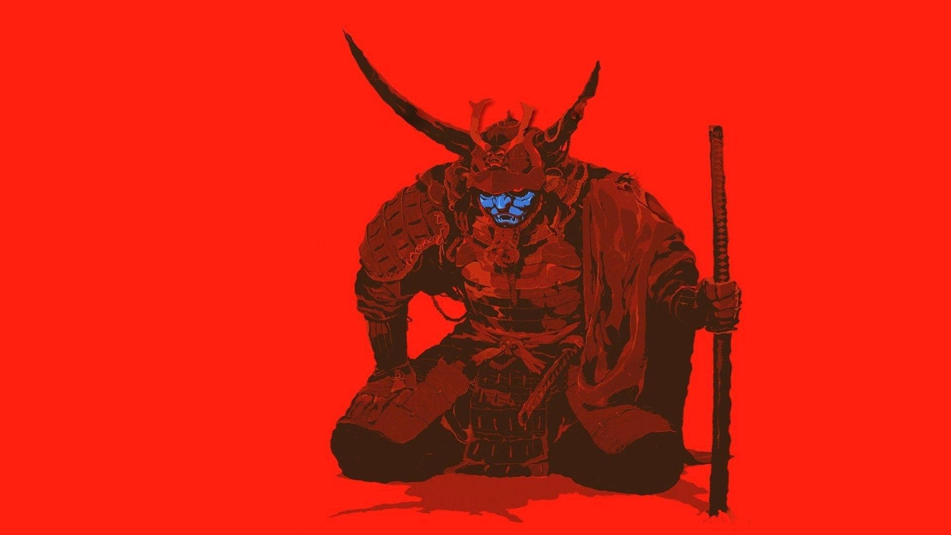 Japansk Samurai Rød Tema Wallpapers
