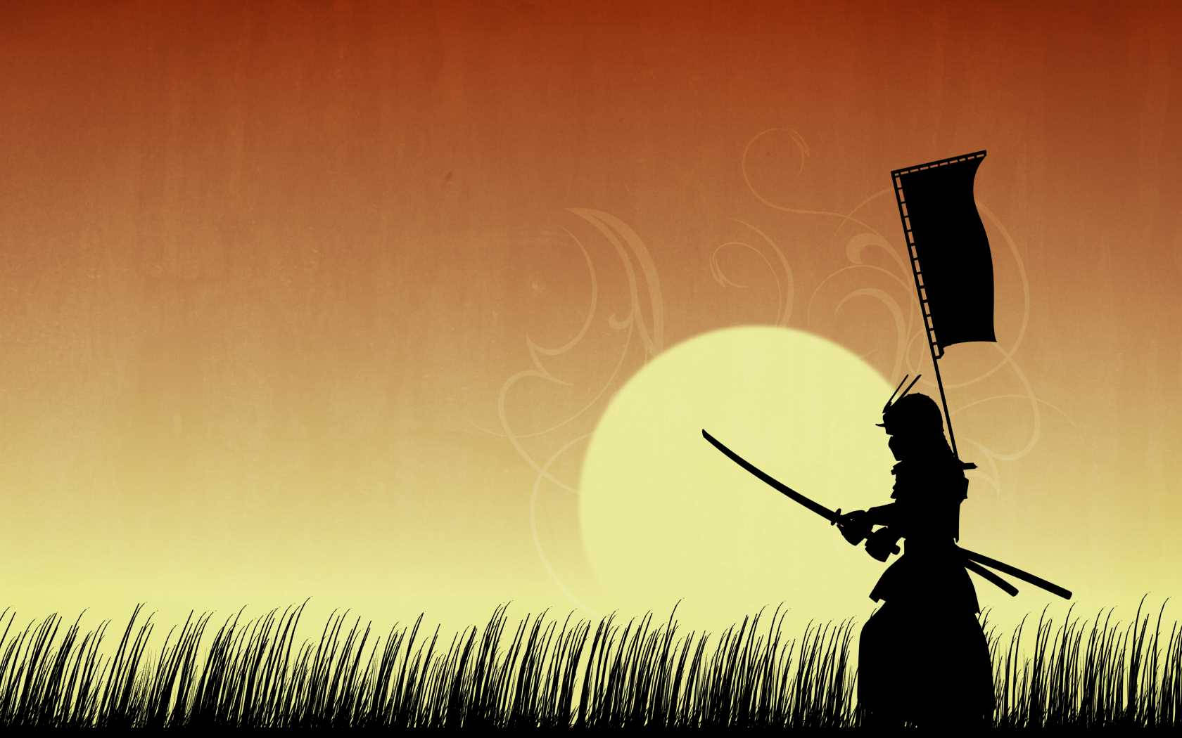 Japansk samurai træner på græsmark Wallpapers