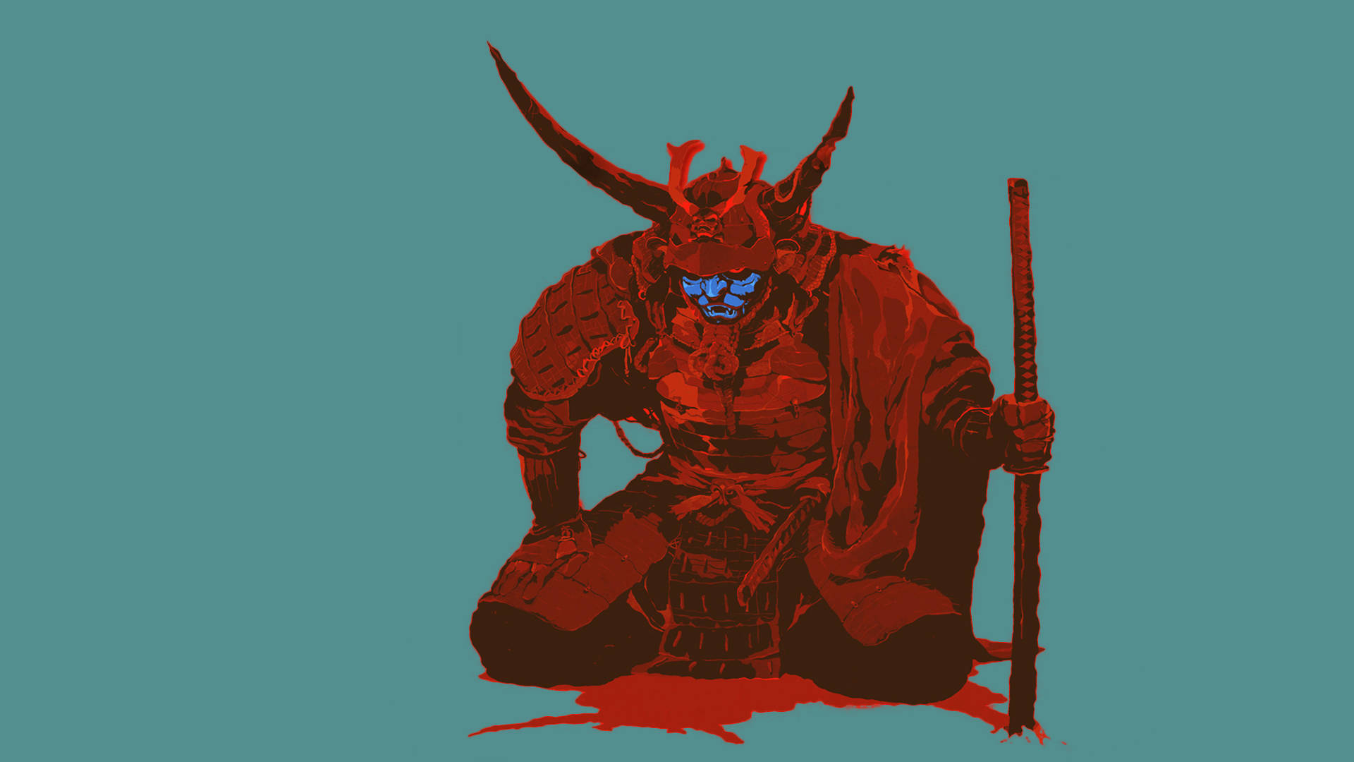 Japansk samurai teal baggrund Wallpapers