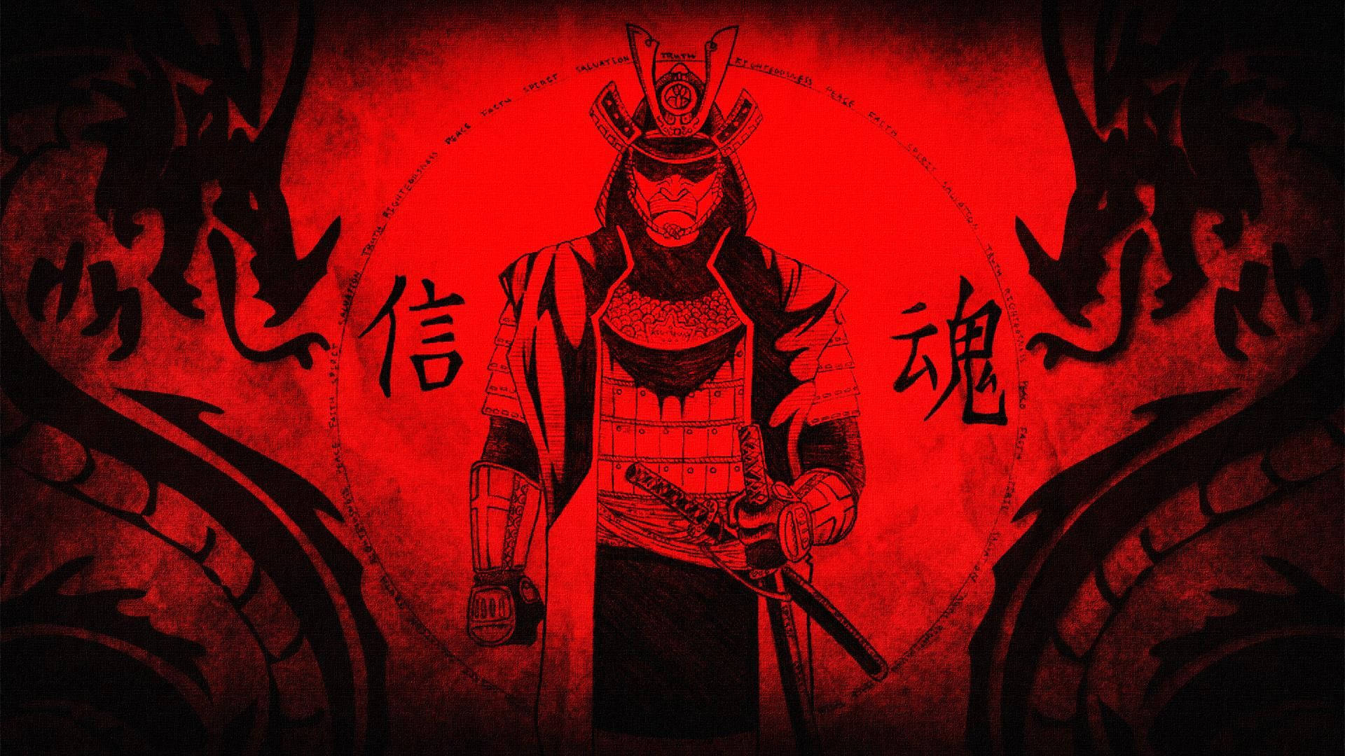 Japansk Samurai Rød Tvillingedrage Wallpapers
