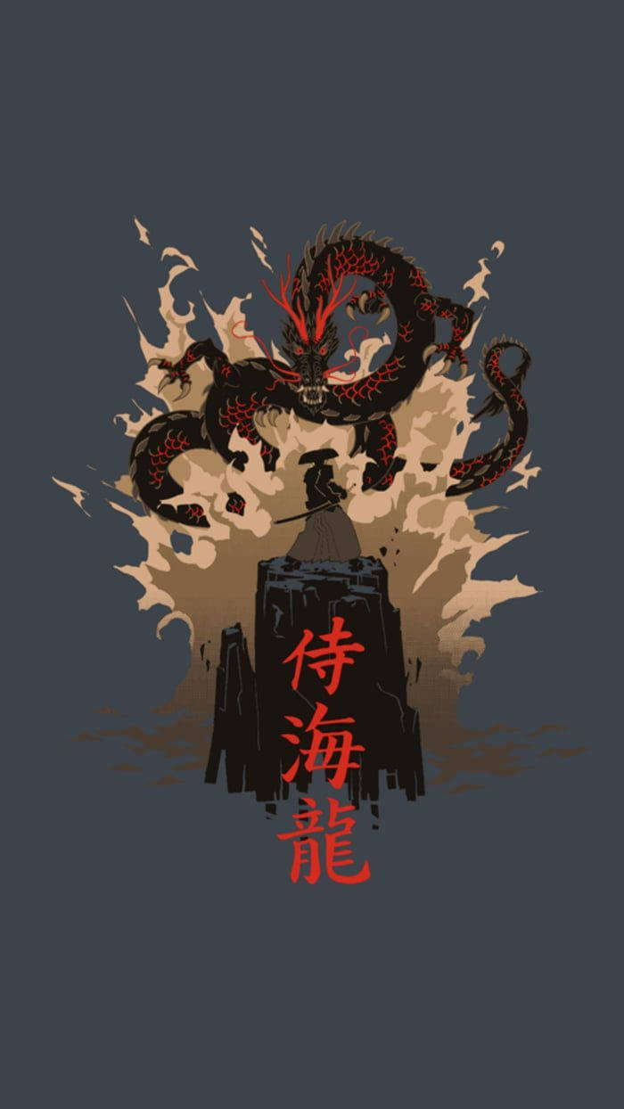 Japansk samurai på klippe med drage Wallpapers