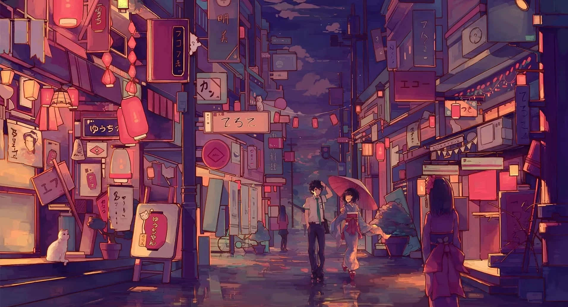 Japansk æstetisk par-kunst til skrivebord Wallpapers
