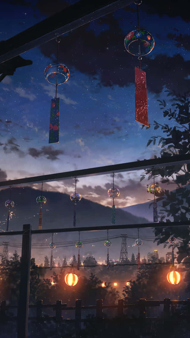 Japanske vindklokker natteanime landskab Wallpapers