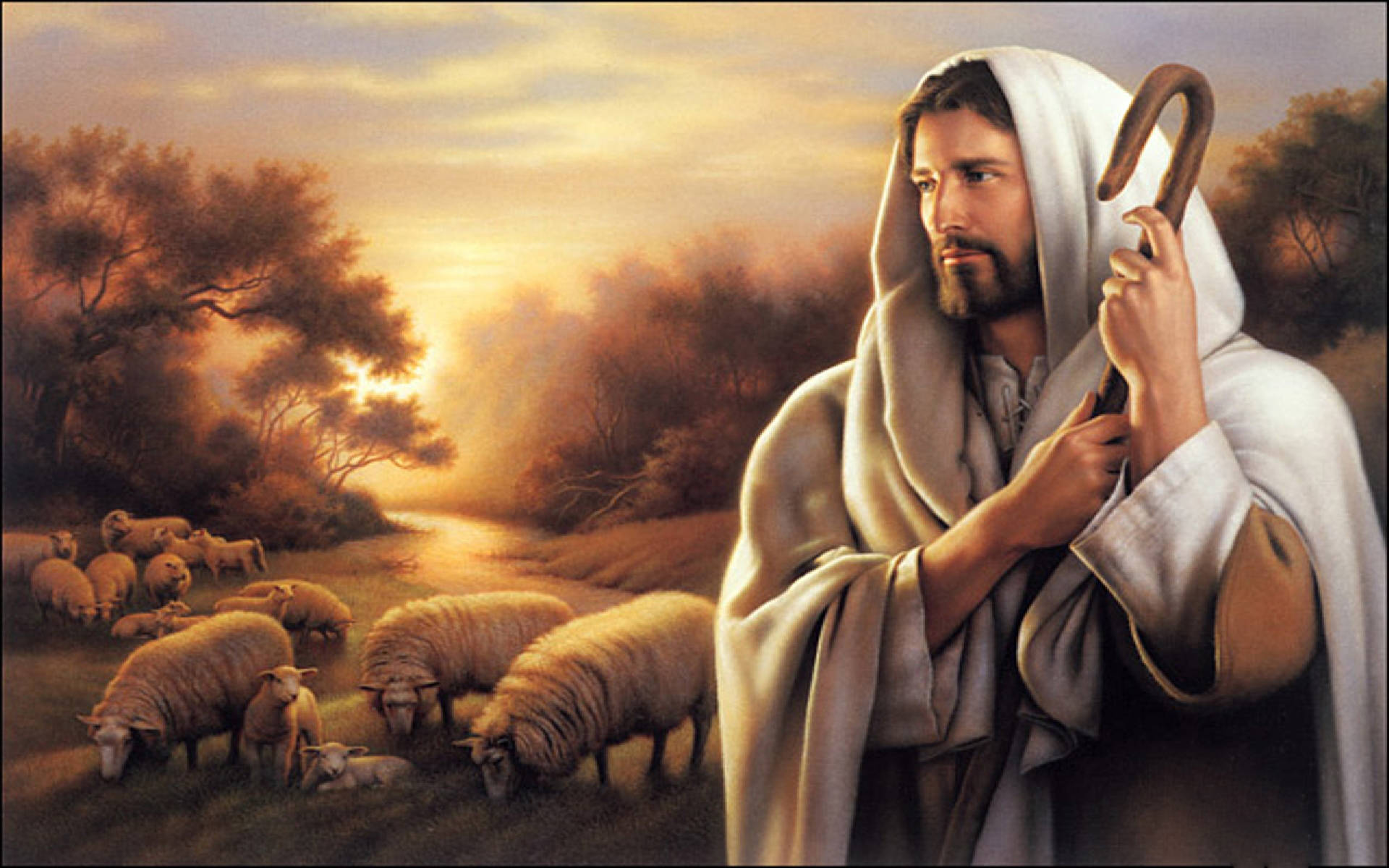 Jesus med stav til skrivebord Wallpapers
