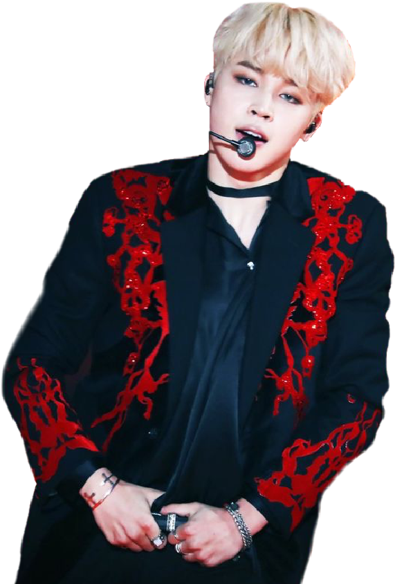 Jimin optræder i rød broderet jakke Wallpapers